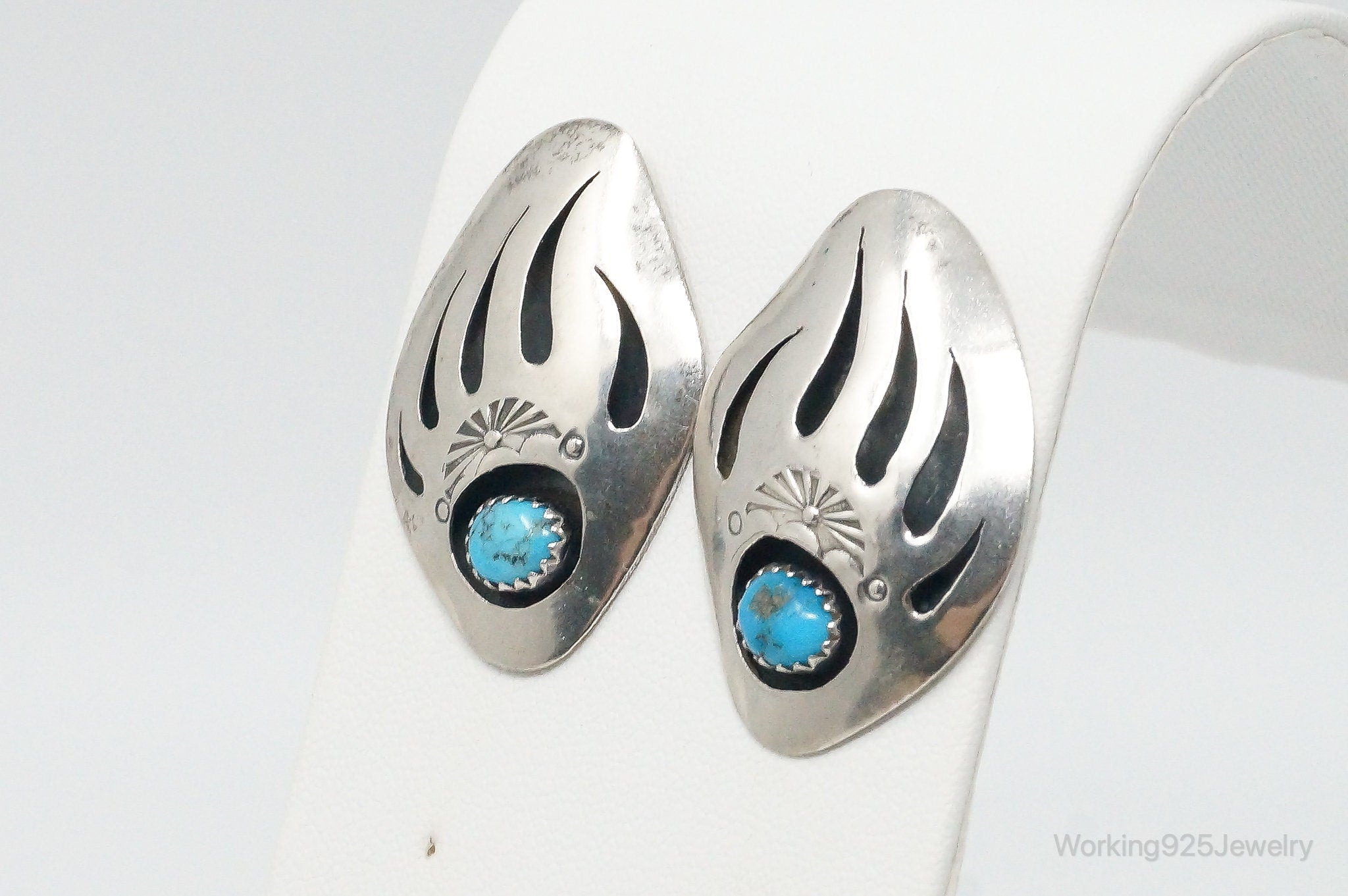 Large Vintage Native American Turquoise Sterling Silver Earrings