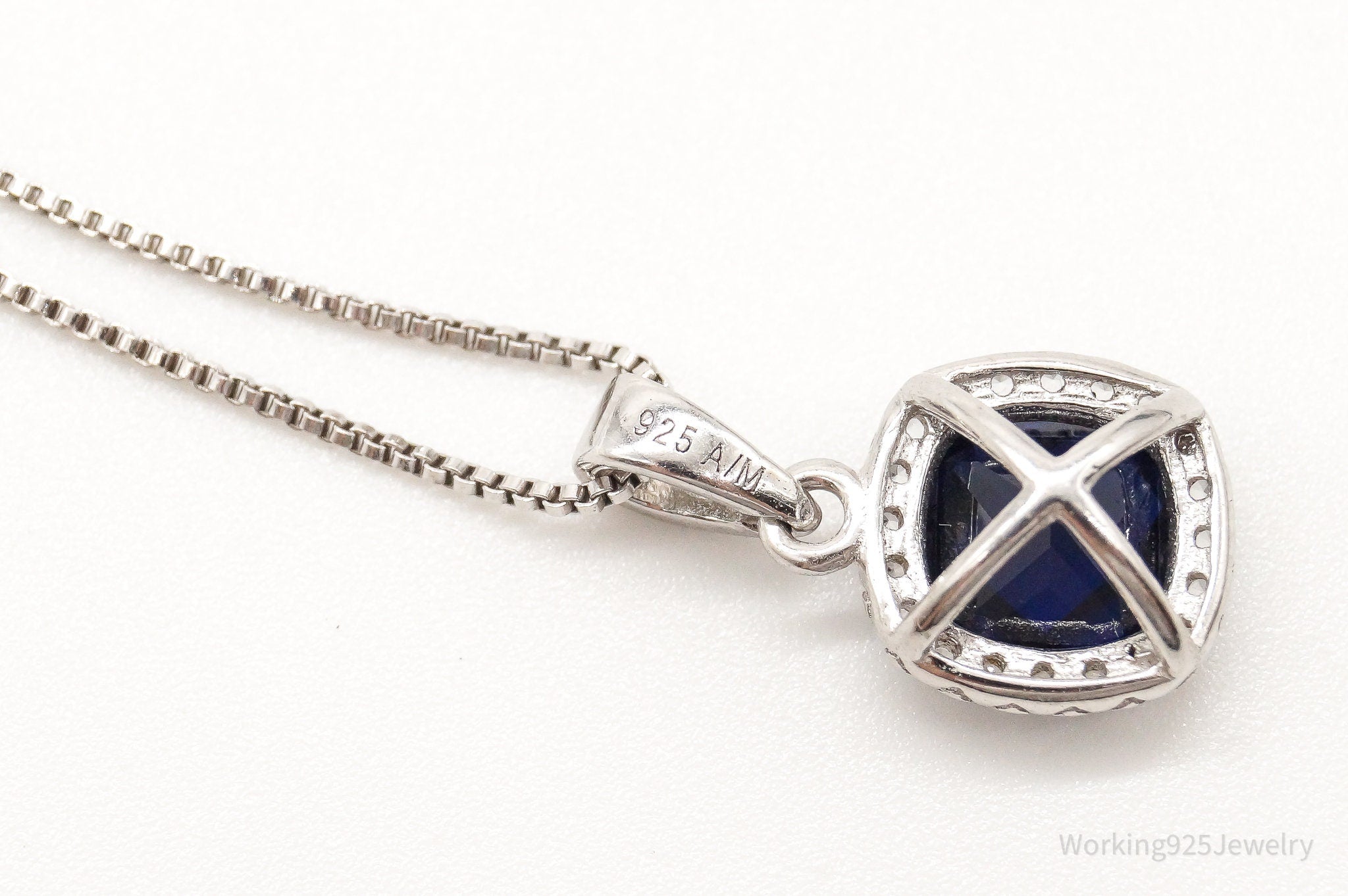 Blue Lab Sapphire Cubic Zirconia Sterling Silver Necklace