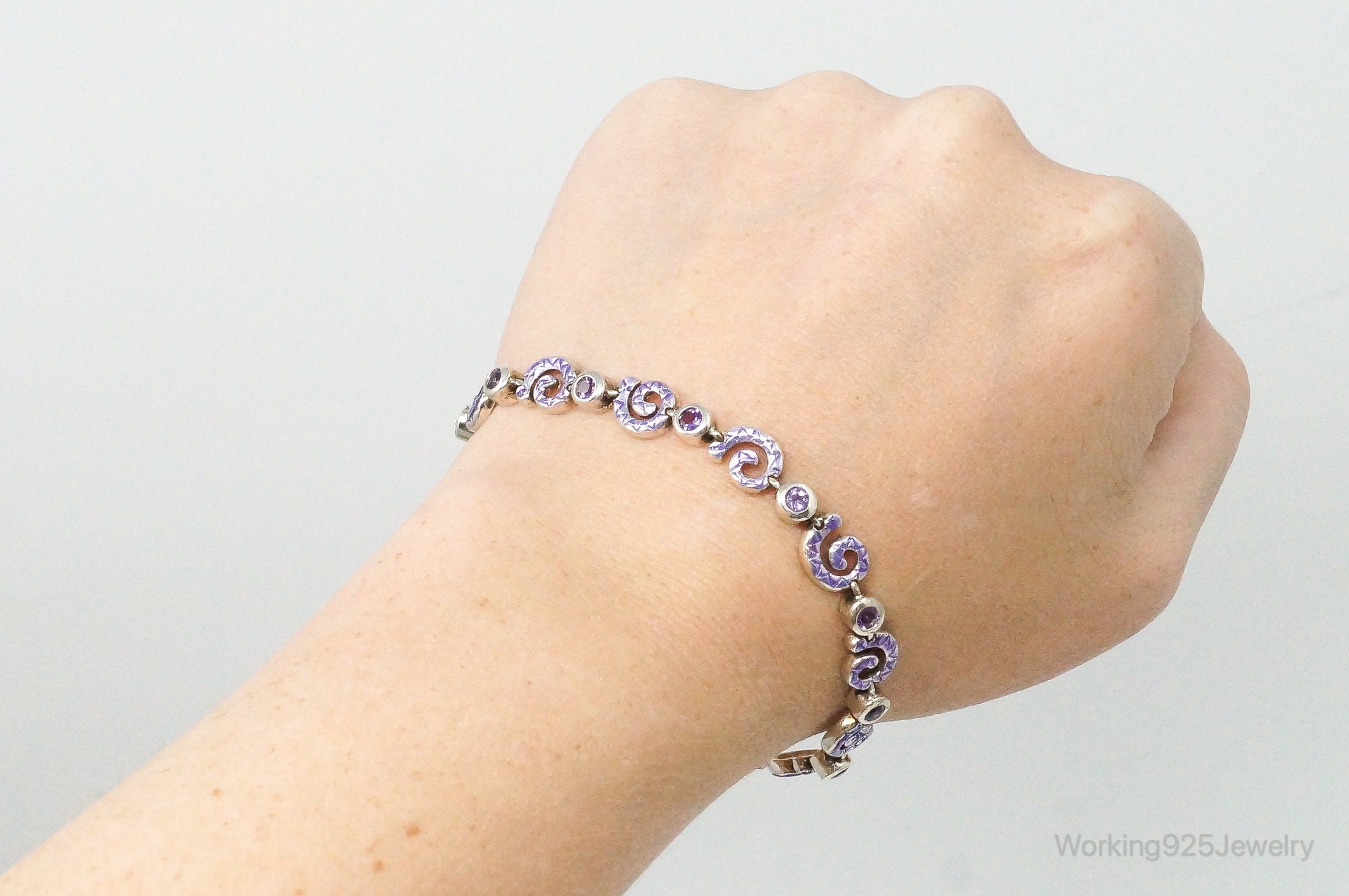 Vintage Amethyst Spiral Sterling Silver Bracelet