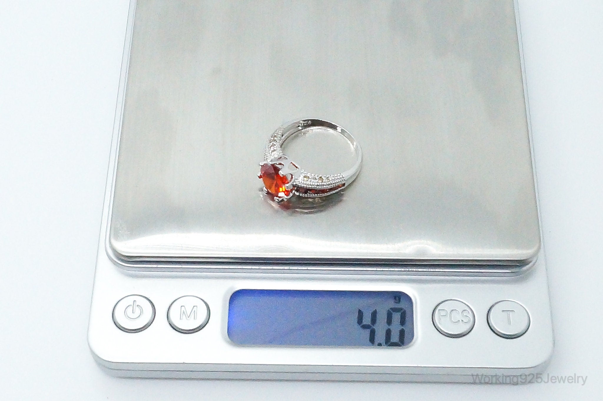 Orange Topaz Cubic Zirconia Sterling Silver Ring - Size 8.75