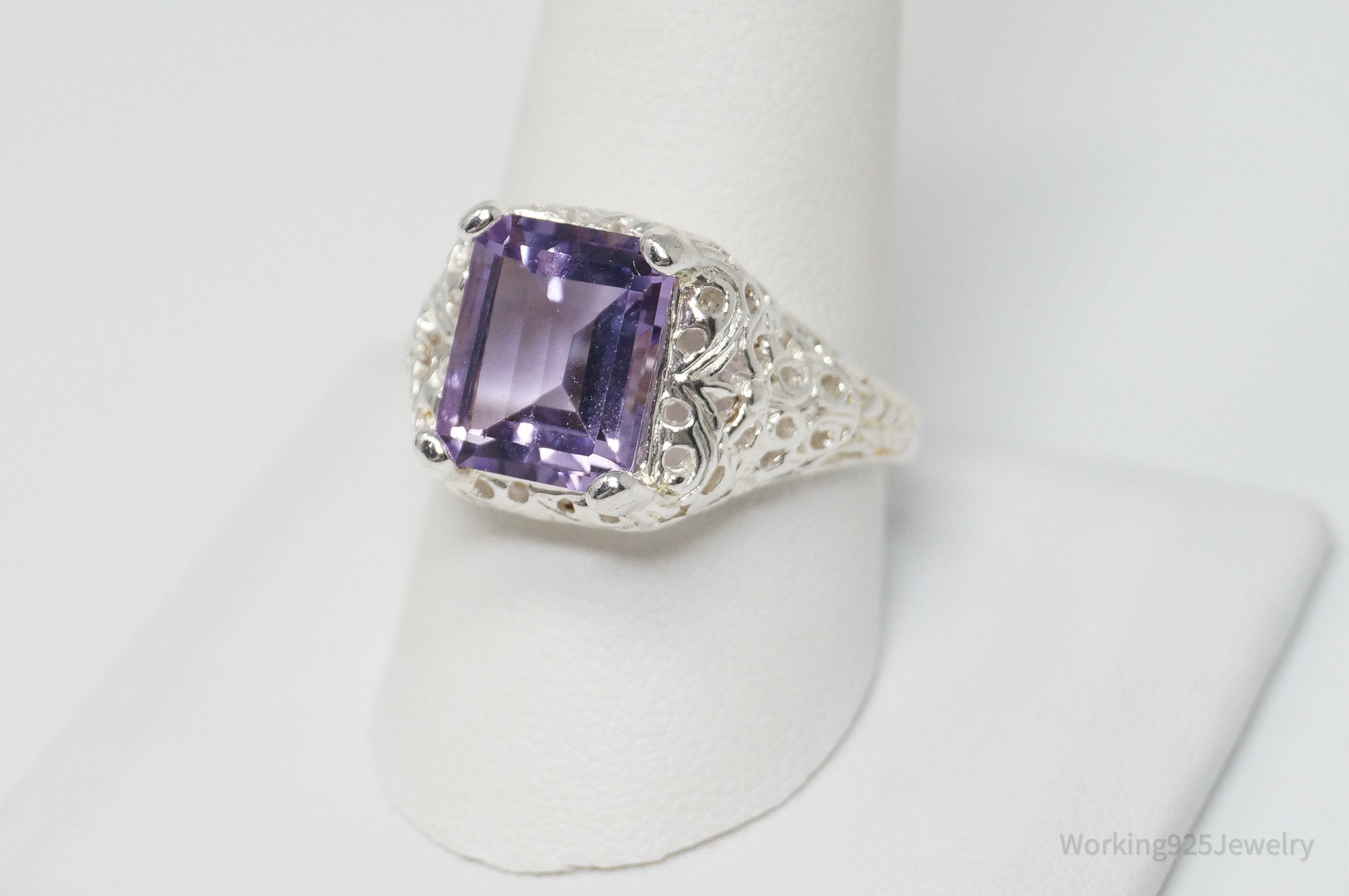 Vintage Amethyst Sterling Silver Statement Ring - Sz 10