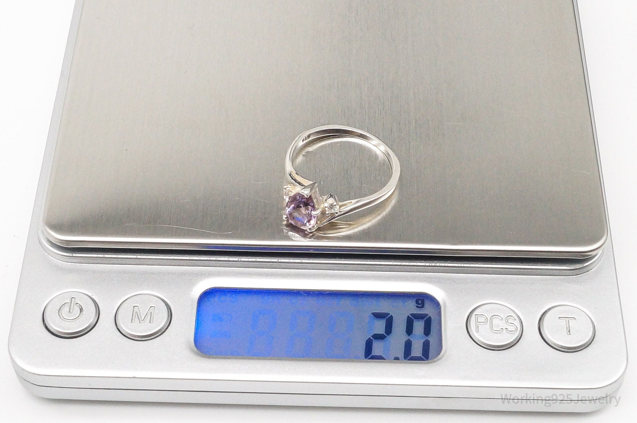 Vintage Amethyst Cubic Zirconia Sterling Silver Ring - Size 8