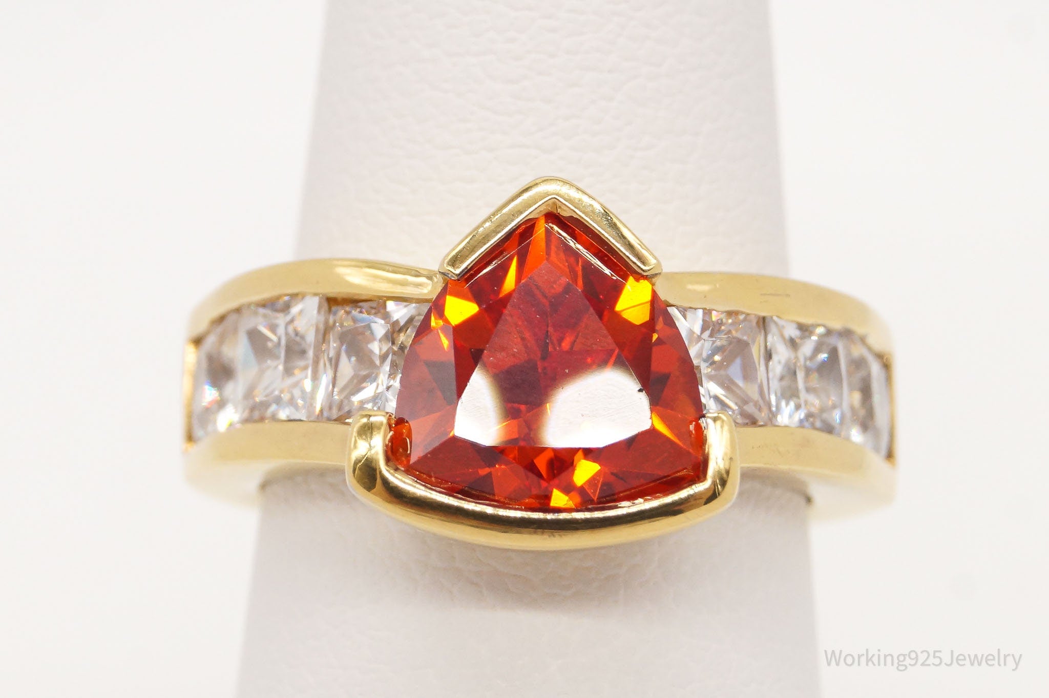 Orange Sapphire Cubic Zirconia Gold Vermeil Sterling Silver Ring - SZ 6.75