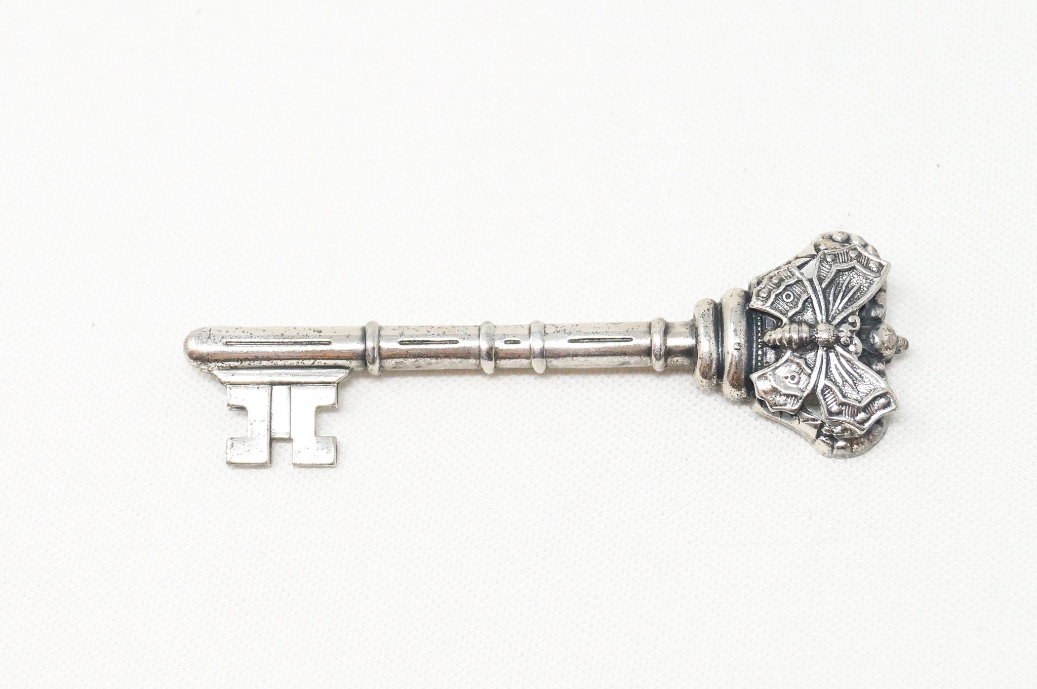 Antique Butterfly Skeleton Key Sterling Silver Brooch Pin