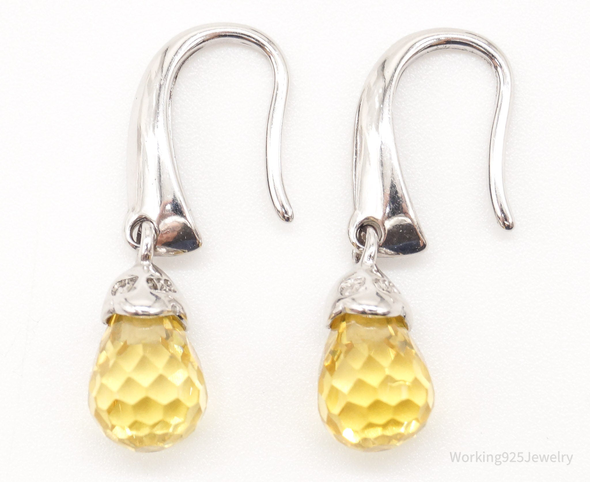 Vintage Designer Ross Simons Yellow Cubic Zirconia Sterling Silver Earrings