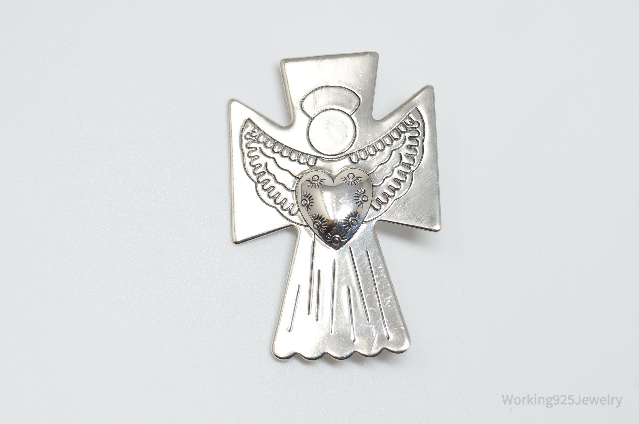 Vintage Carolyn Pollack Guardian Angel Cross Sterling Silver Pendant Brooch Pin