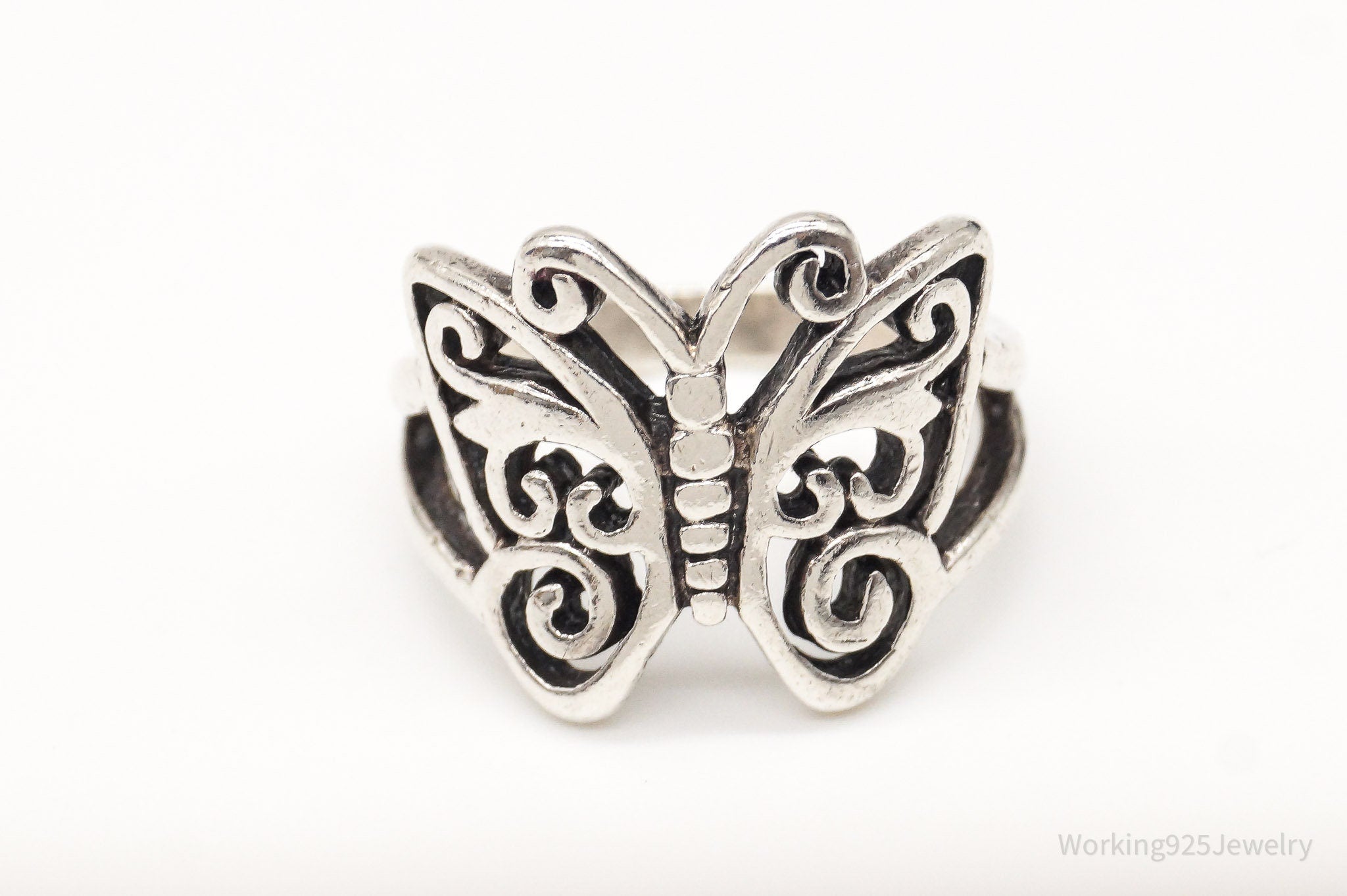 Vintage Butterfly Scroll Sterling Silver Ring - Size 5