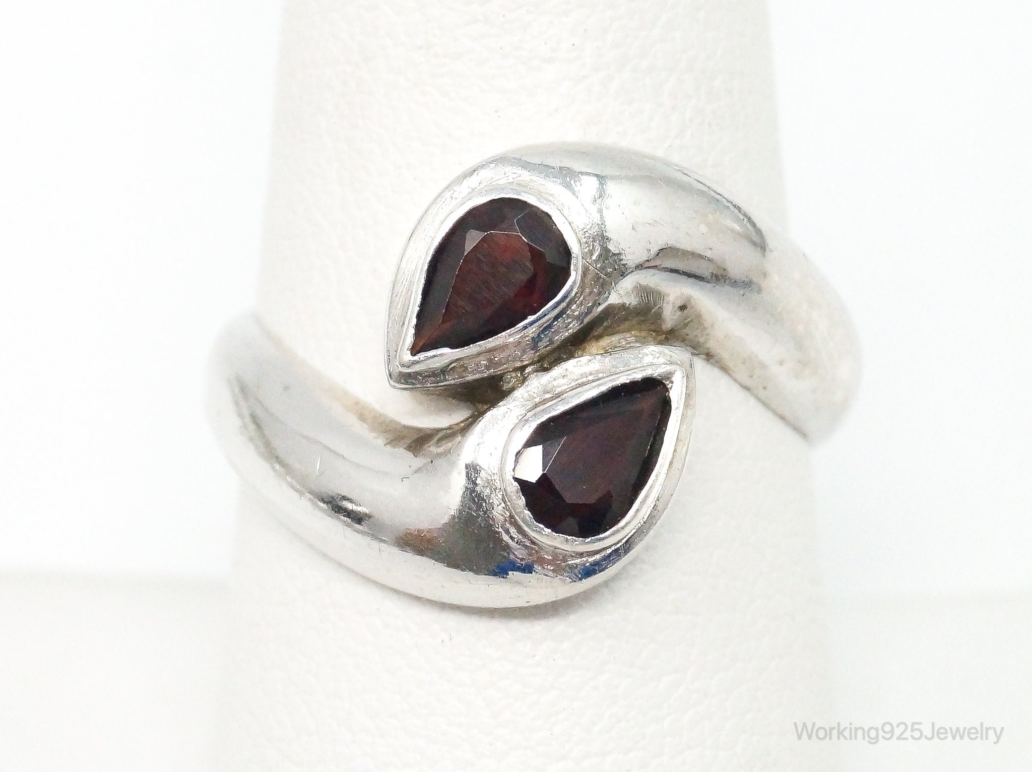 Vintage Garnet Sterling Silver Ring - Size 8