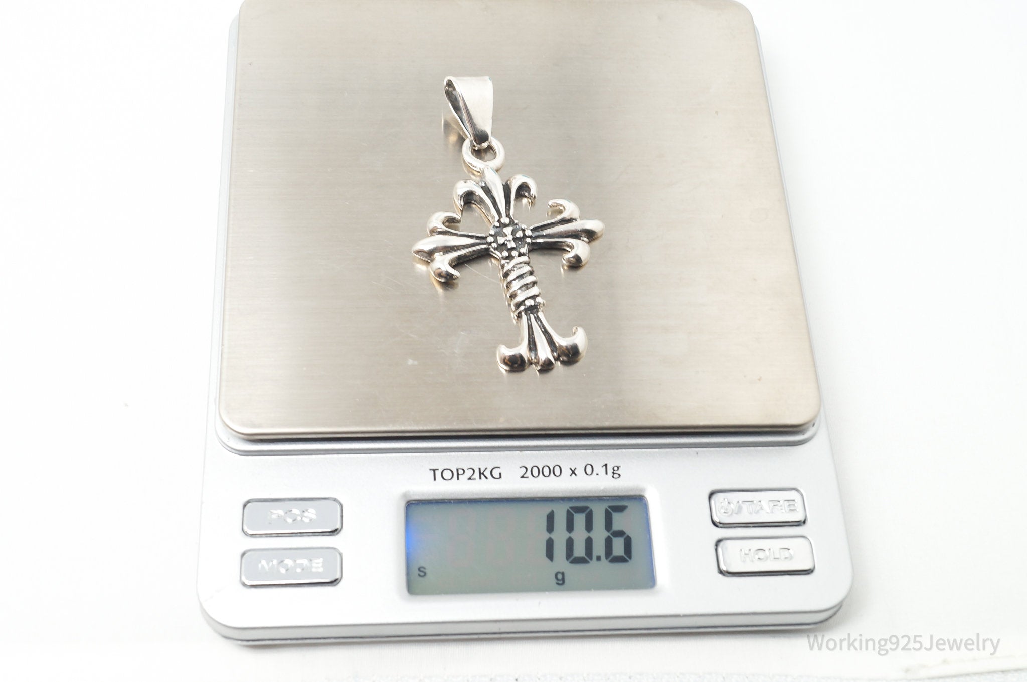 Vintage Large Cross Sterling Silver Necklace Pendant