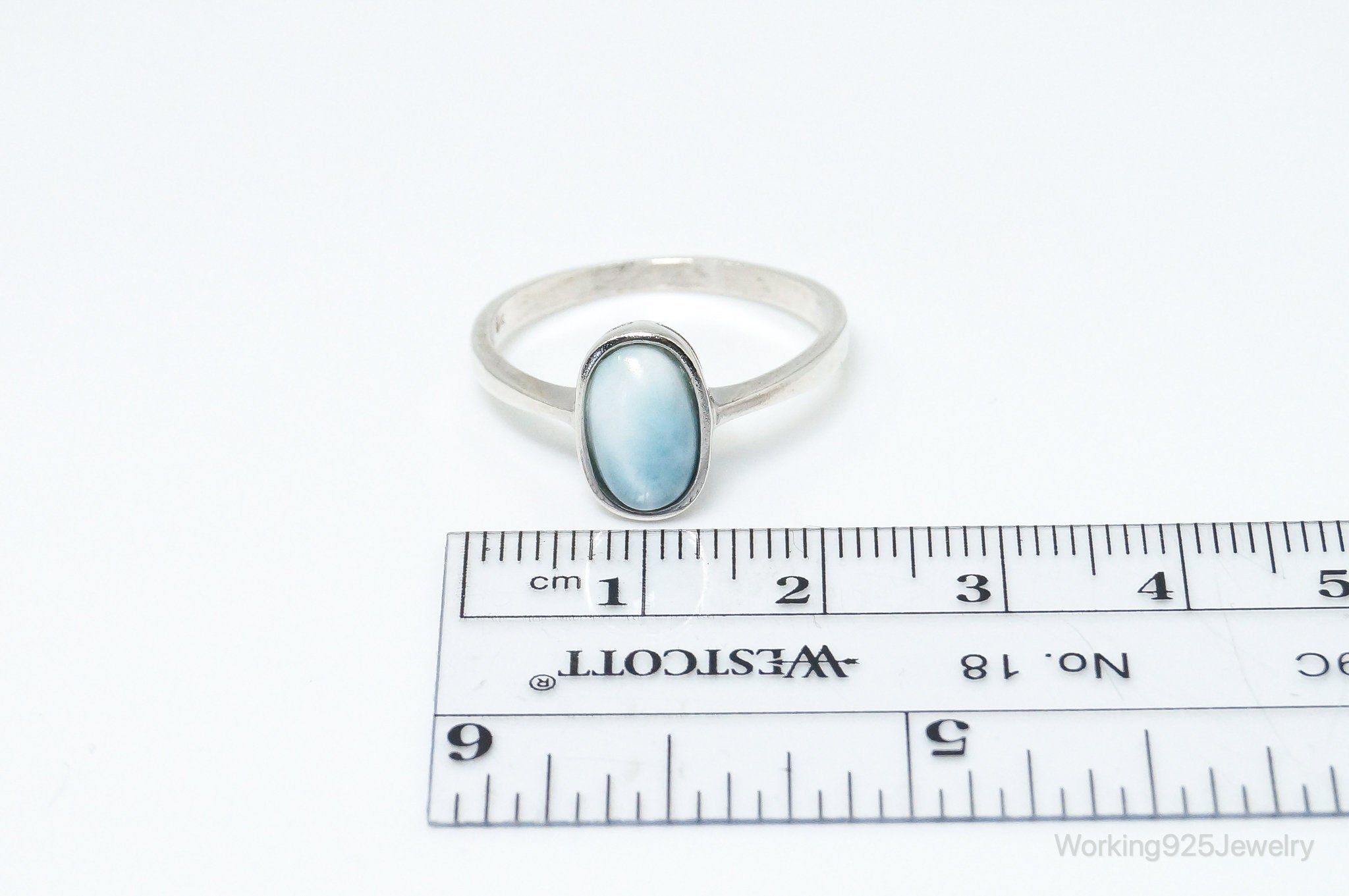 Vintage Blue Larimar Sterling Silver Ring - Size 9.75