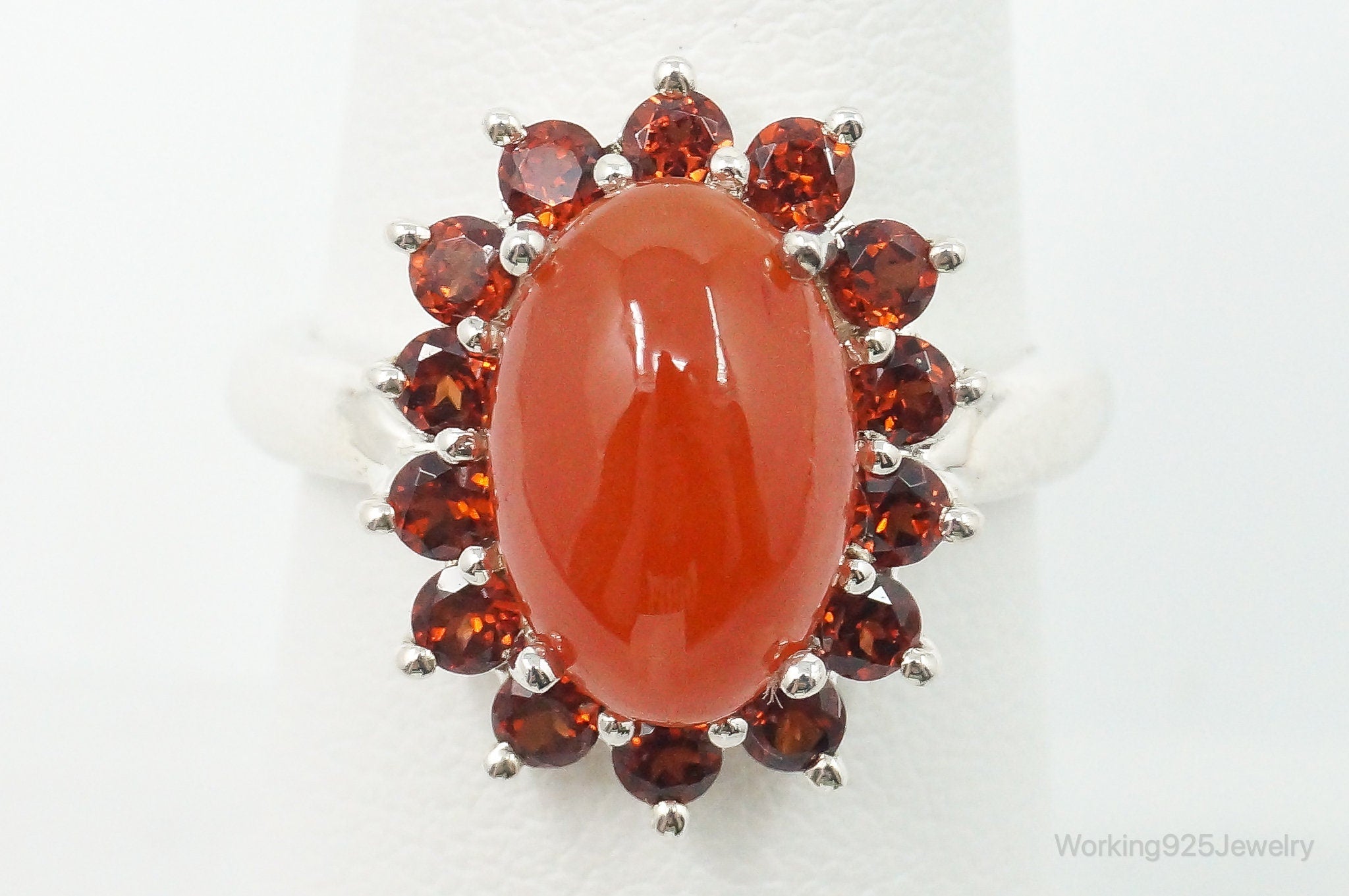 Vintage Carnelian Red Cubic Zirconia Sterling Silver Ring - Size 7