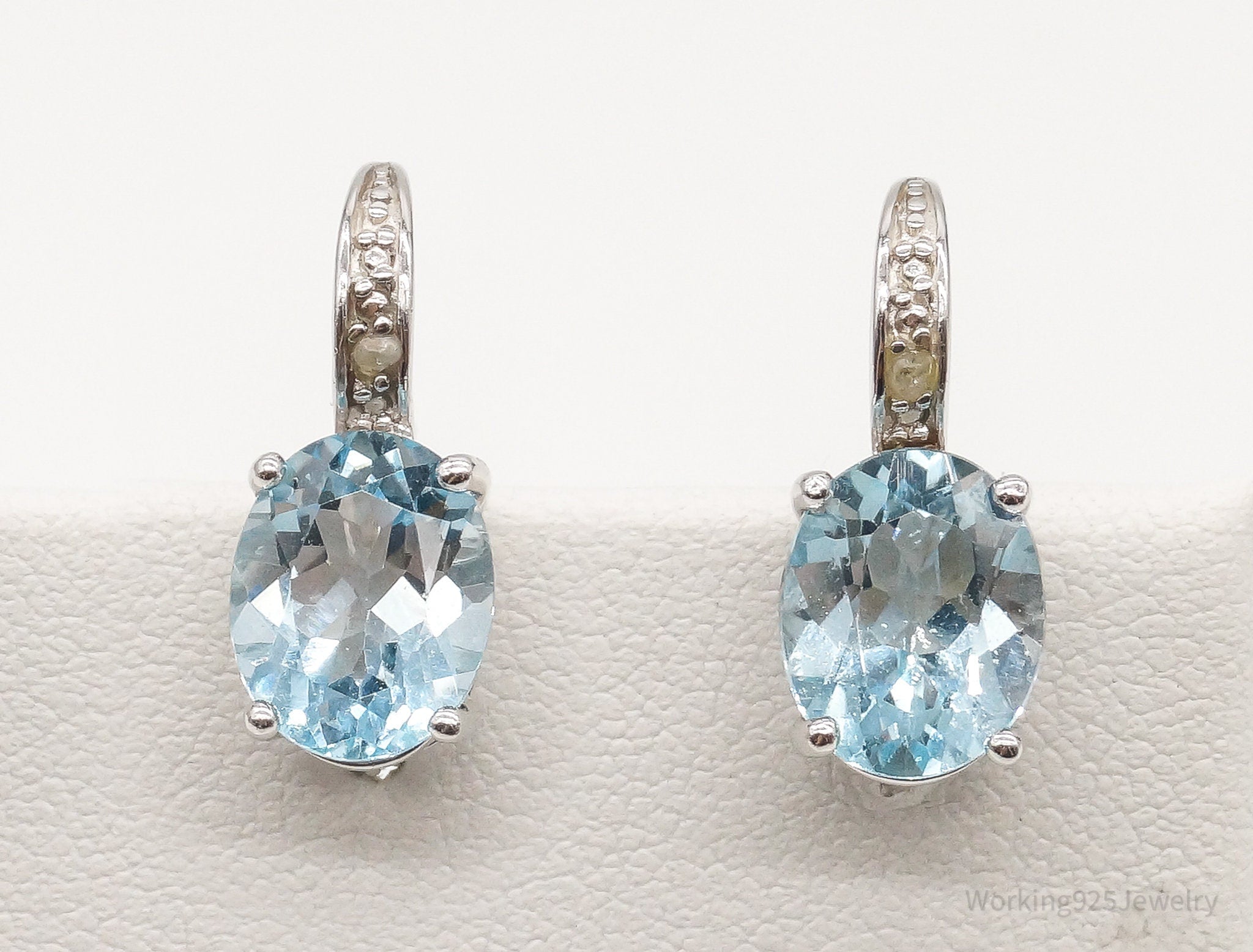 Vintage Designer DBJ Blue Topaz Diamond Sterling Silver Earrings