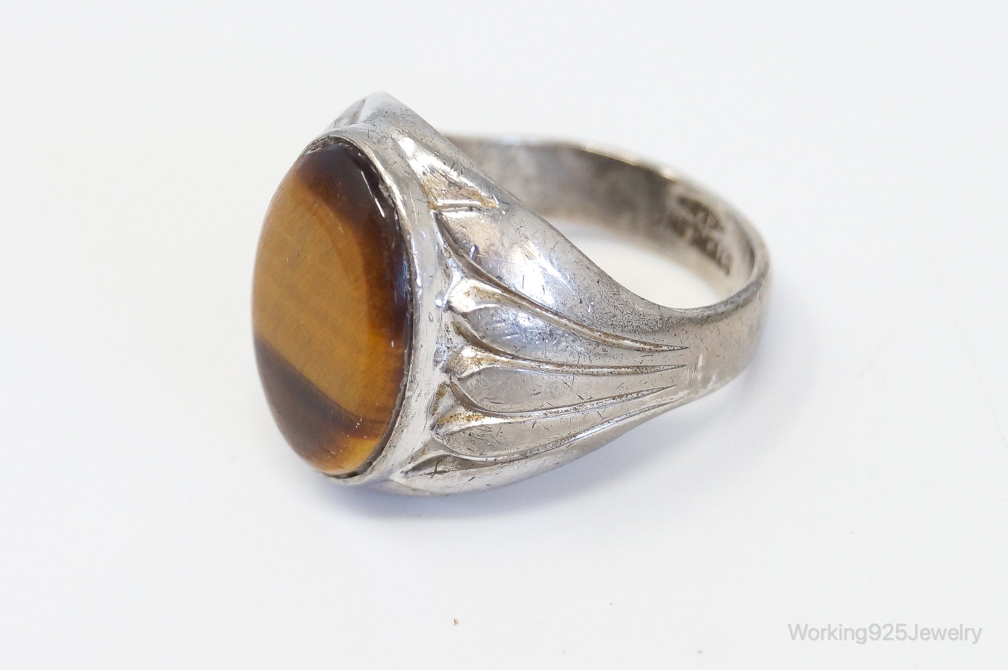 Antique Designer Clark Coombs Tigers Eye Sterling Silver Ring - Size 10.25