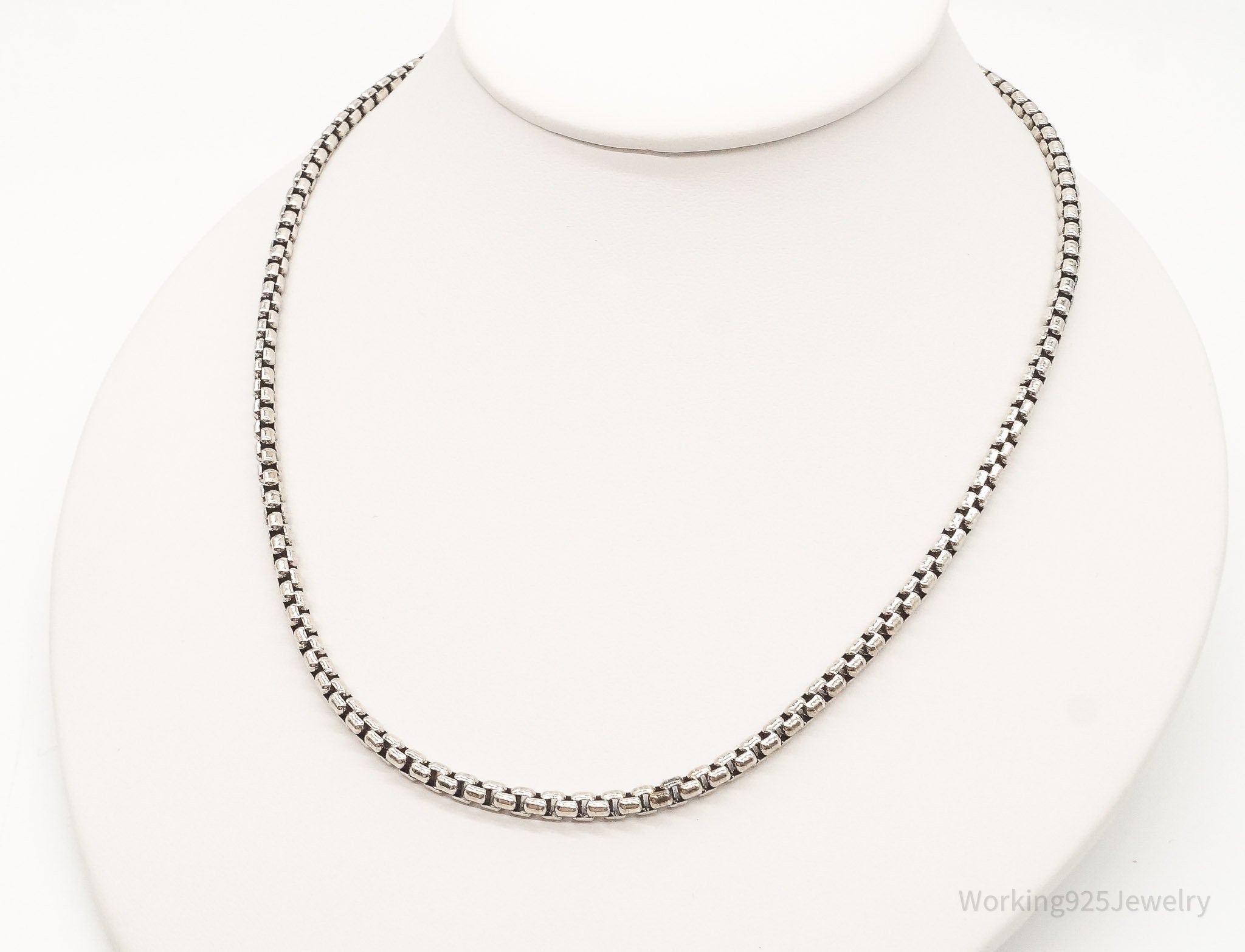 Vintage High Fashion Sterling Silver Puffy Box Chain Link Necklace