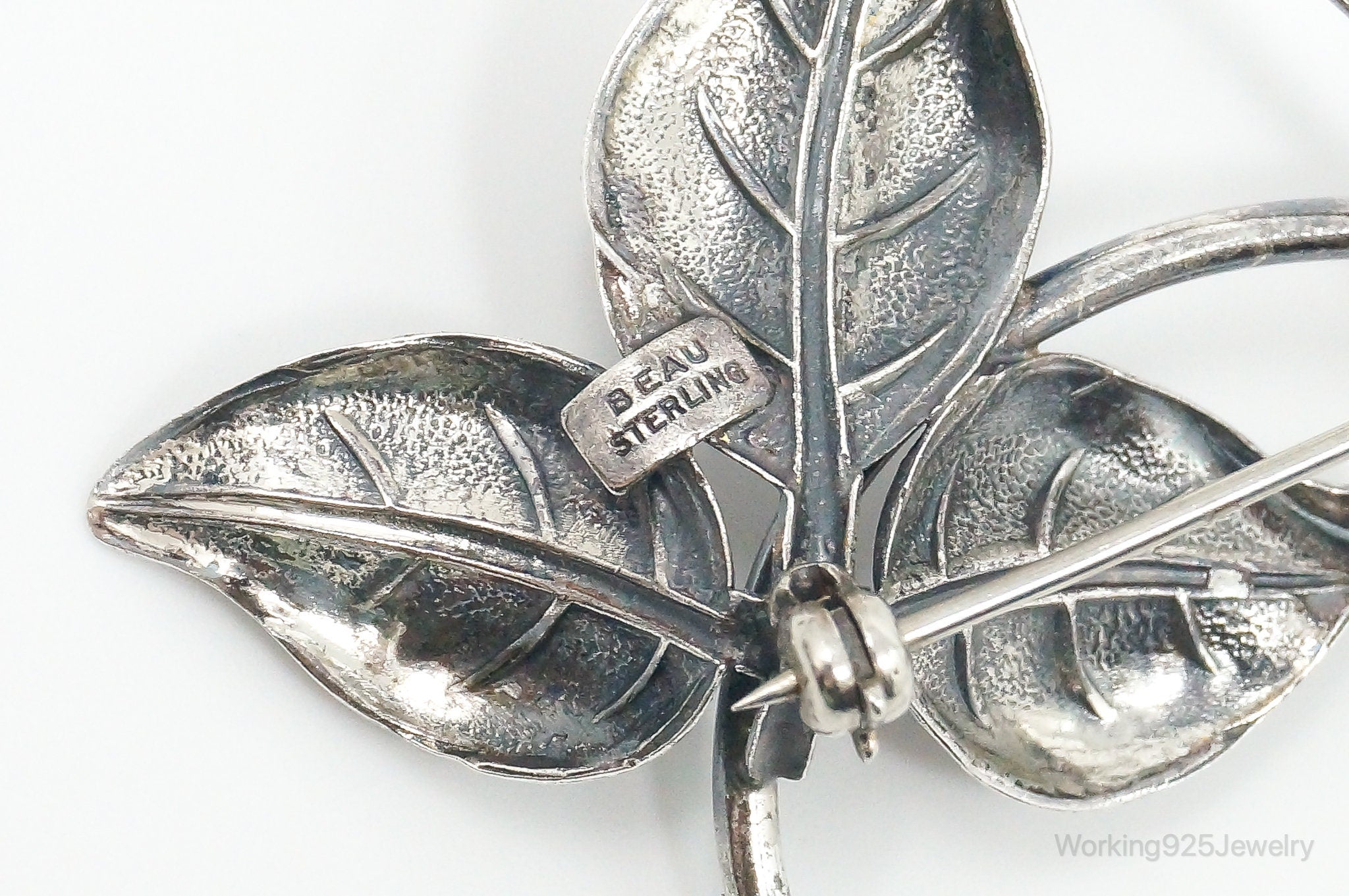 Vintage Designer Beau Rose Sterling Silver Brooch Pin