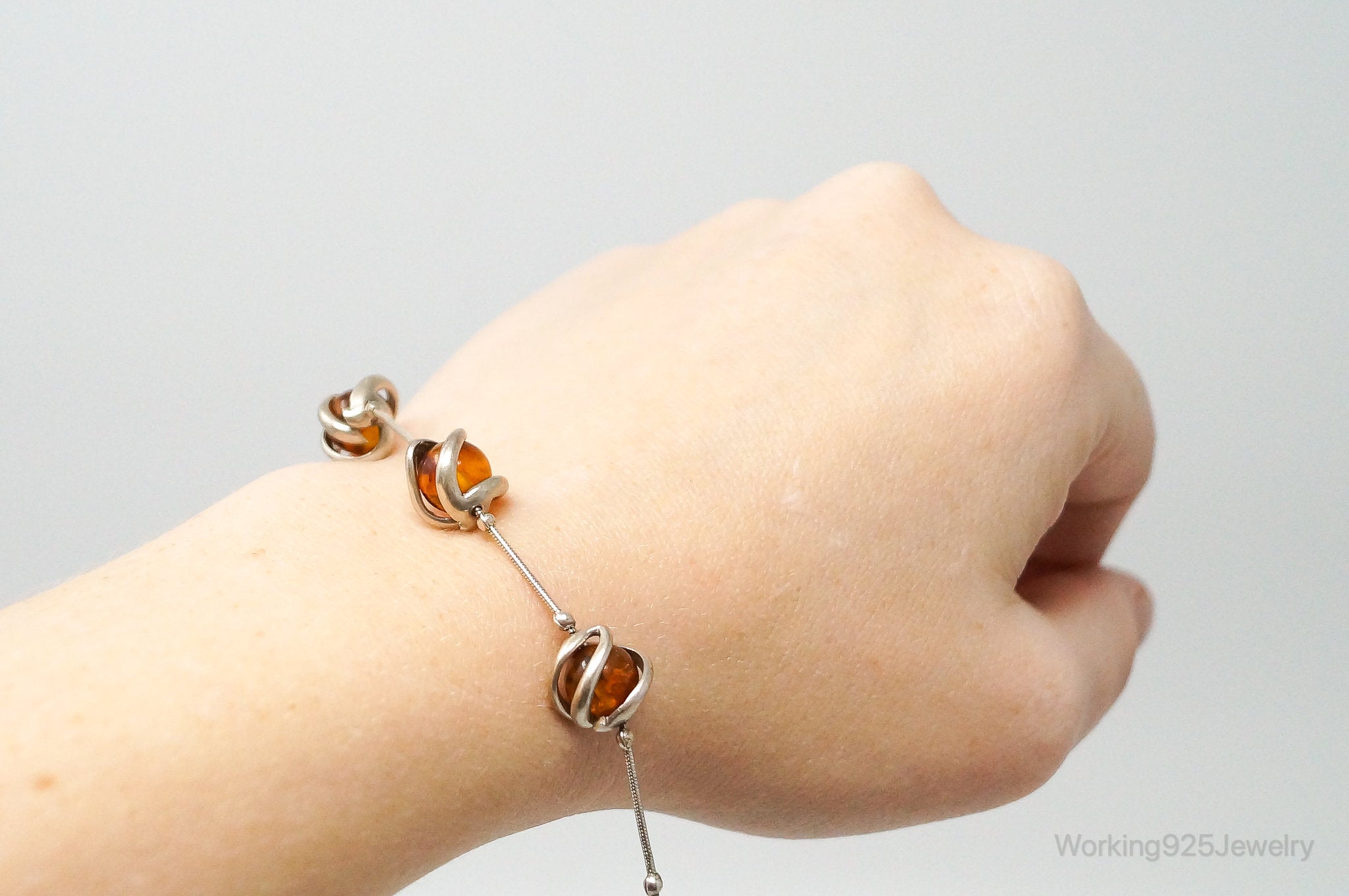 Vintage Baltic Amber Modernist Sterling Silver Bracelet