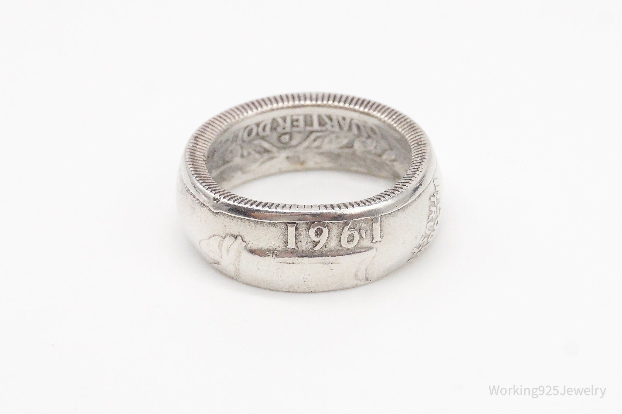 Vintage 1961 Liberty Quarter Dollar Silver Ring - Size 4.75