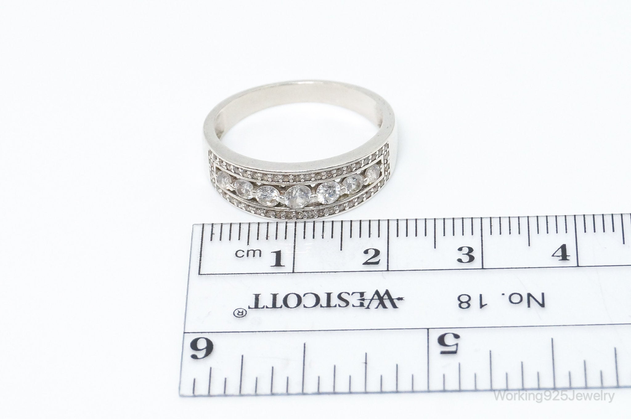 Vintage Art Deco Style Cubic Zirconia Sterling Silver Ring - SZ 8.25