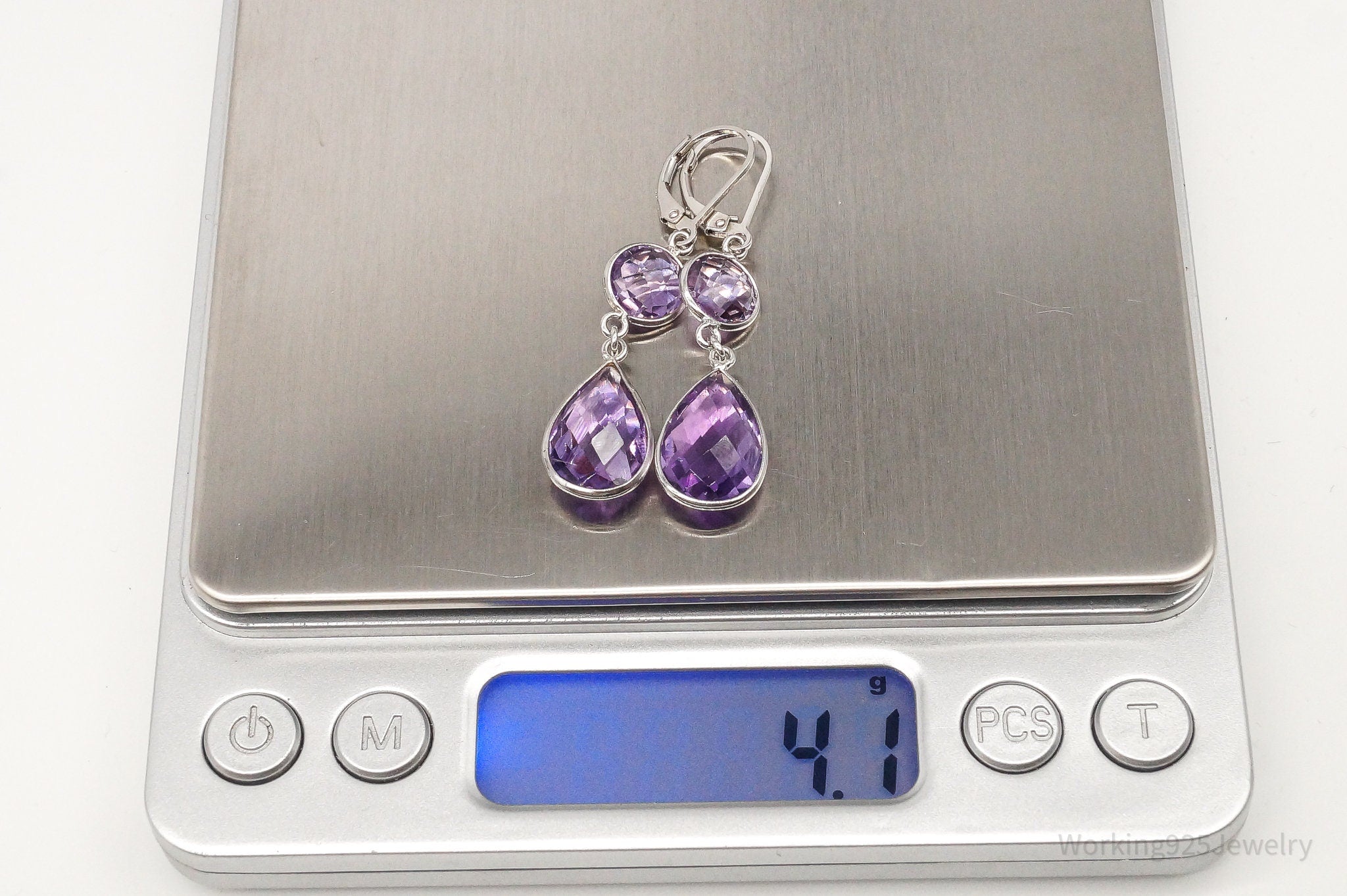 Vintage Amethyst Dangle Sterling Silver Earrings