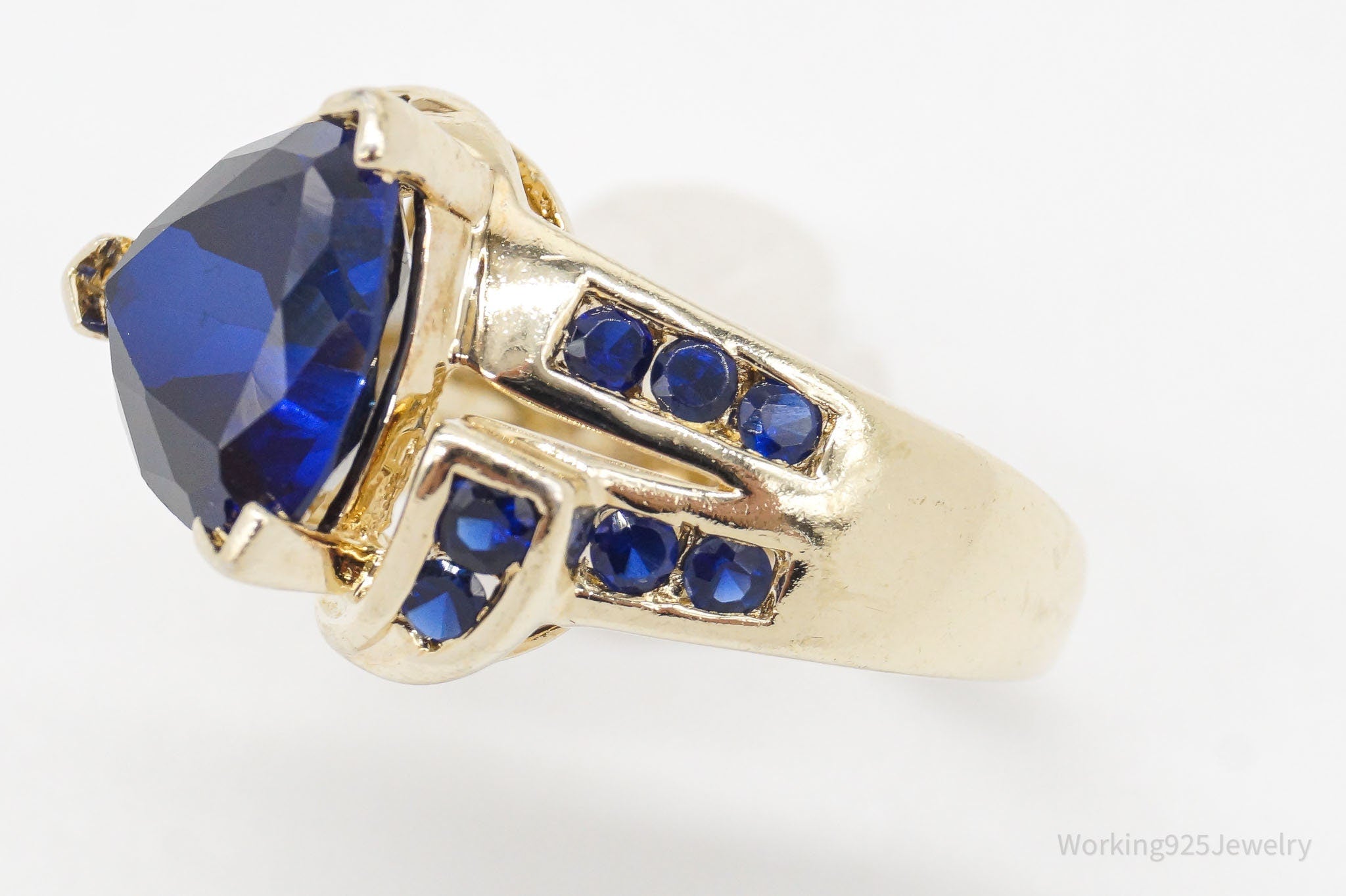 Vintage Designer Lab Sapphire Gold Over Sterling Silver Ring Size 6