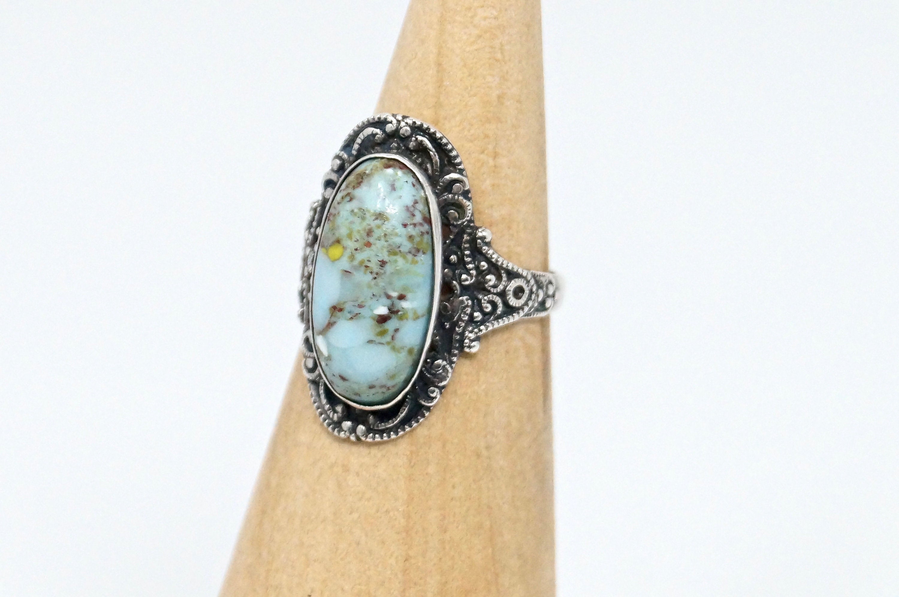 Vintage Art Nouveau Early 1900s Style Turquoise Sterling Silver Ring - Size 5