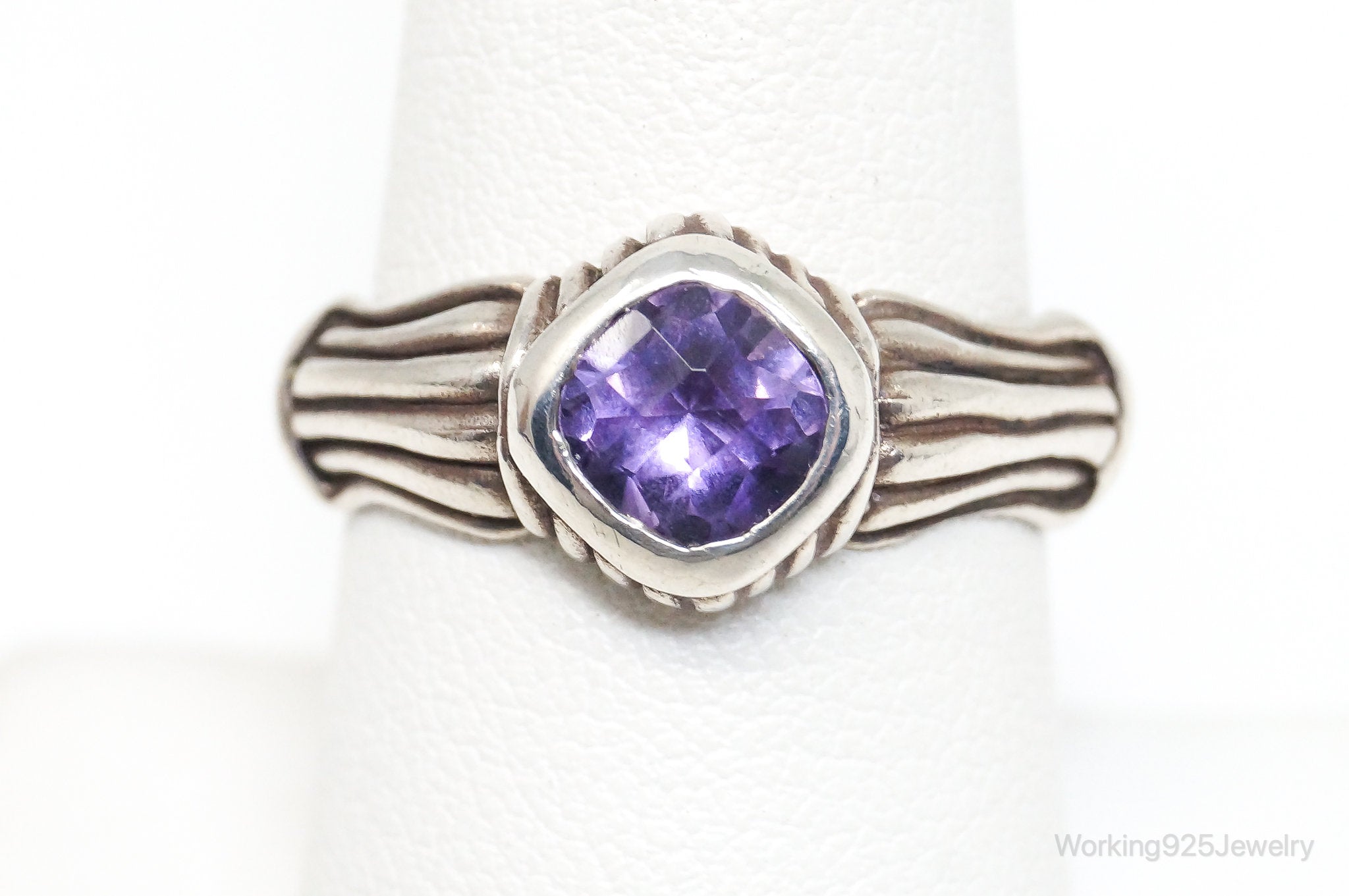 Vintage Amethyst Sterling Silver Ring - Size 7.75