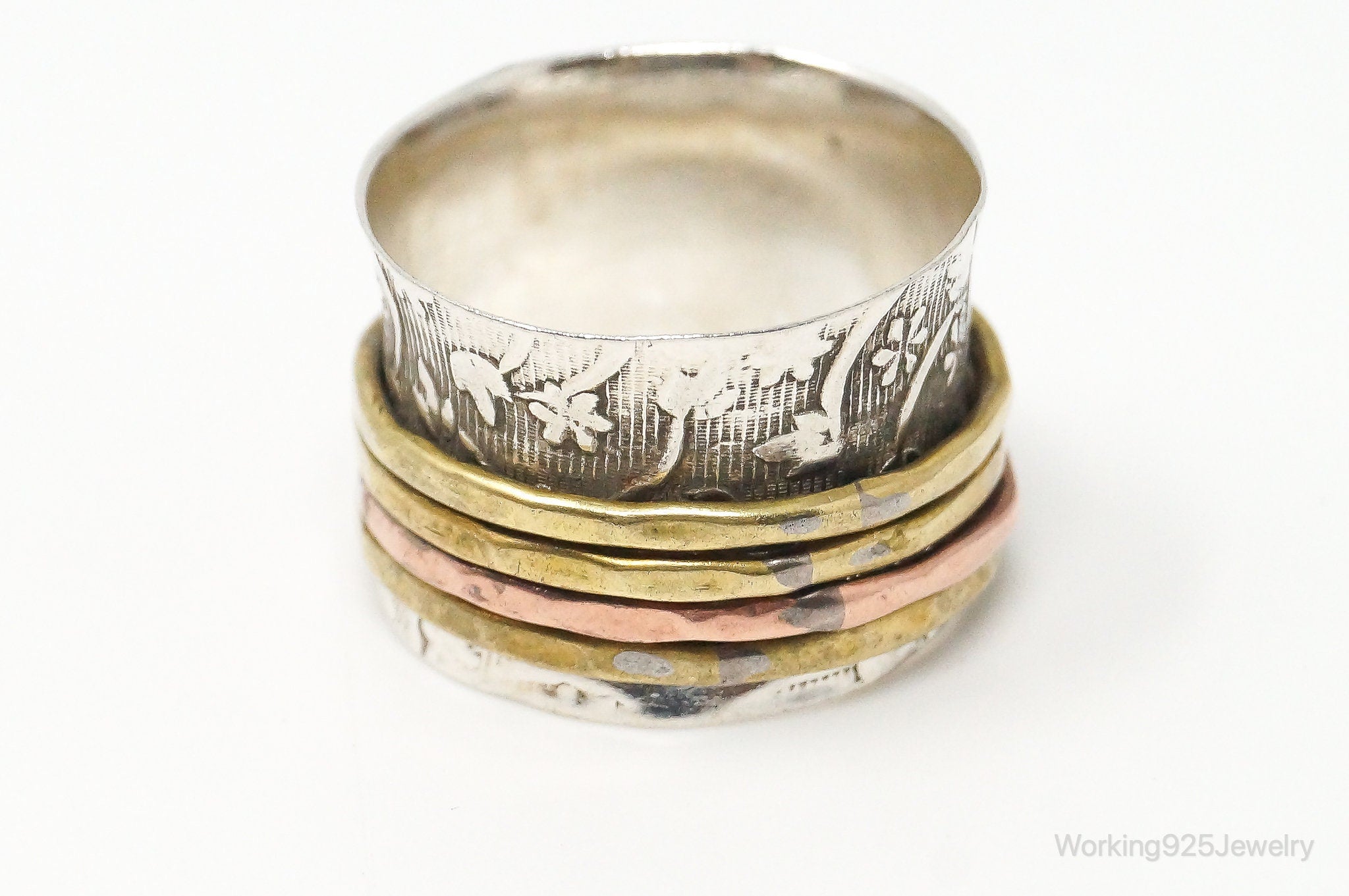 Vintage Brass Copper Sterling Silver Spinner Band Ring- Size 9.5