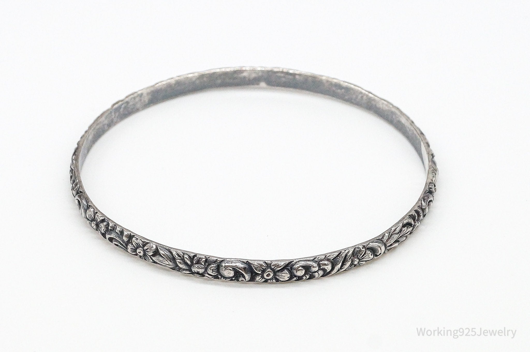 Antique Art Nouveau Motif Floral Sterling Silver Bracelet