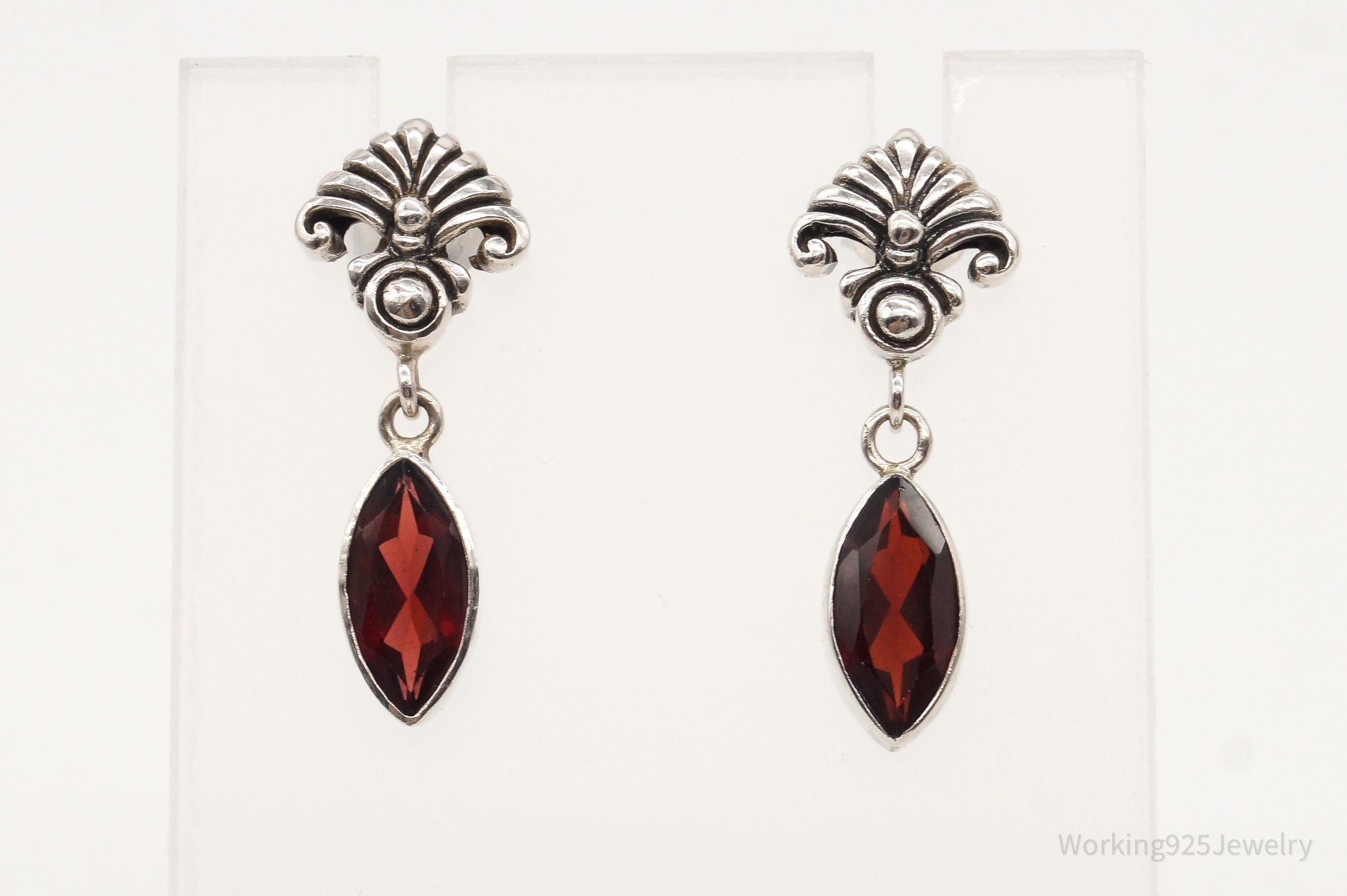 Vintage Garnet Art Deco Sterling Silver Earrings