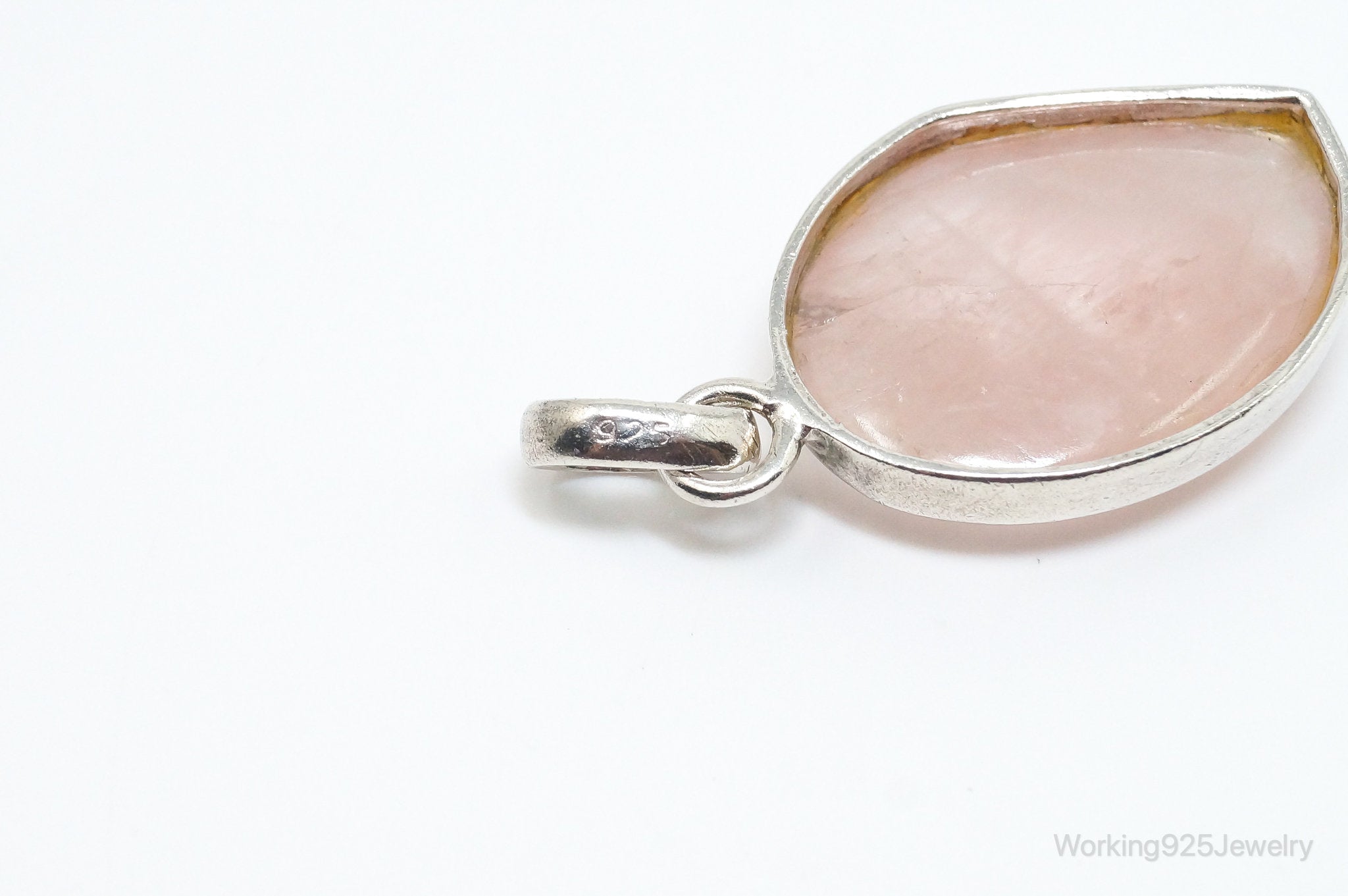 Large Vintage Rose Quartz Sterling Silver Necklace Pendant