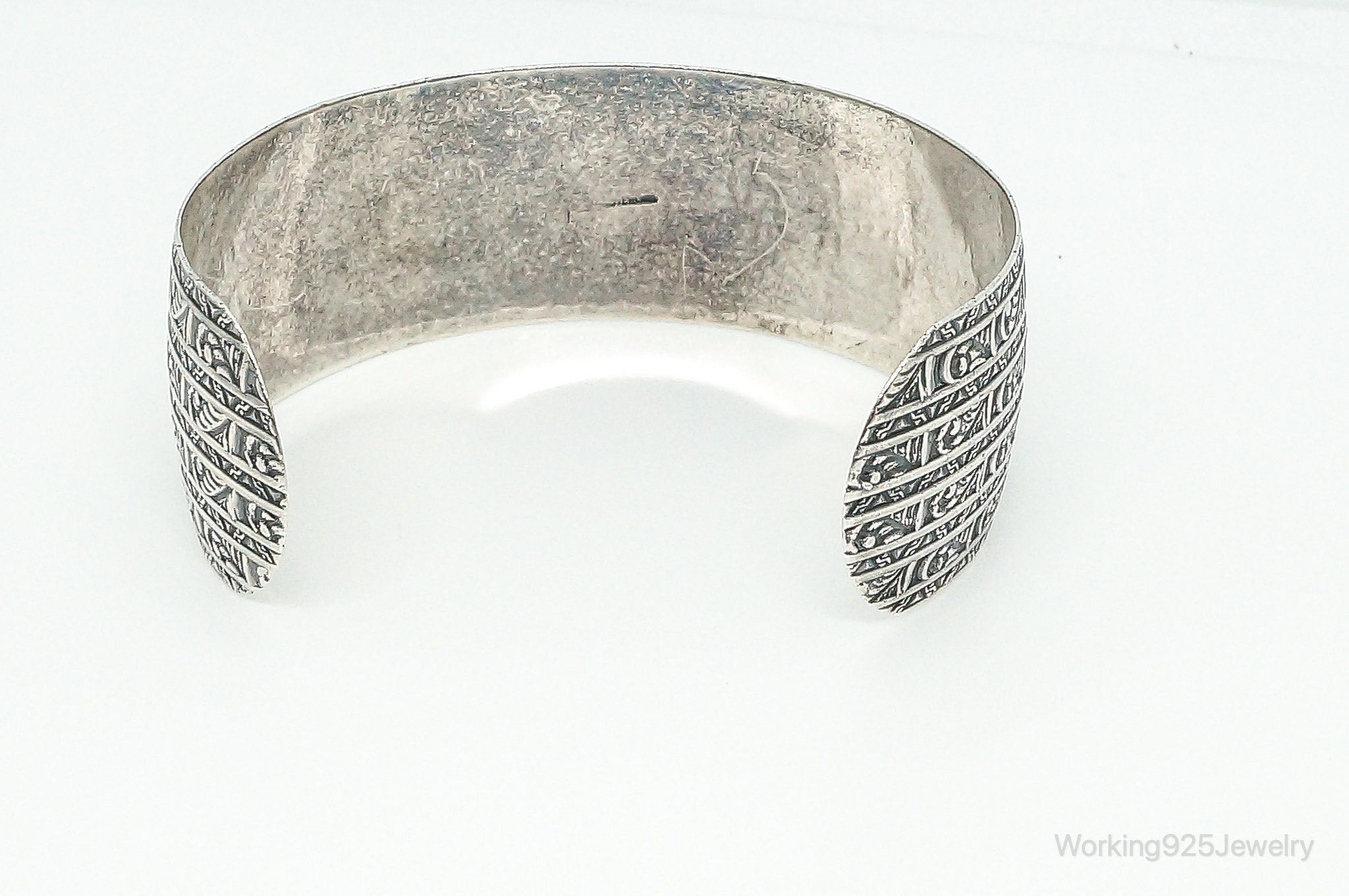 Antique Art Deco Etched Sterling Silver Cuff Bracelet