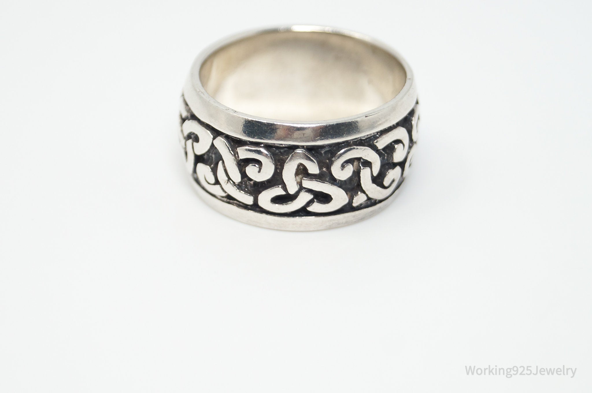 Vintage Celtic Design Sterling Silver Band Ring - Sz 9.75