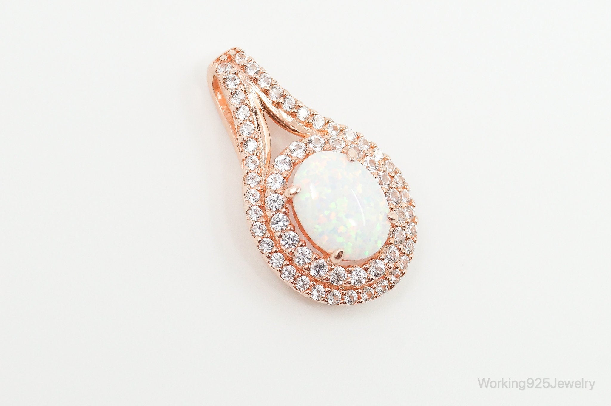 Opal Cubic Zirconia Rose Gold Vermeil Sterling Silver Necklace Pendant