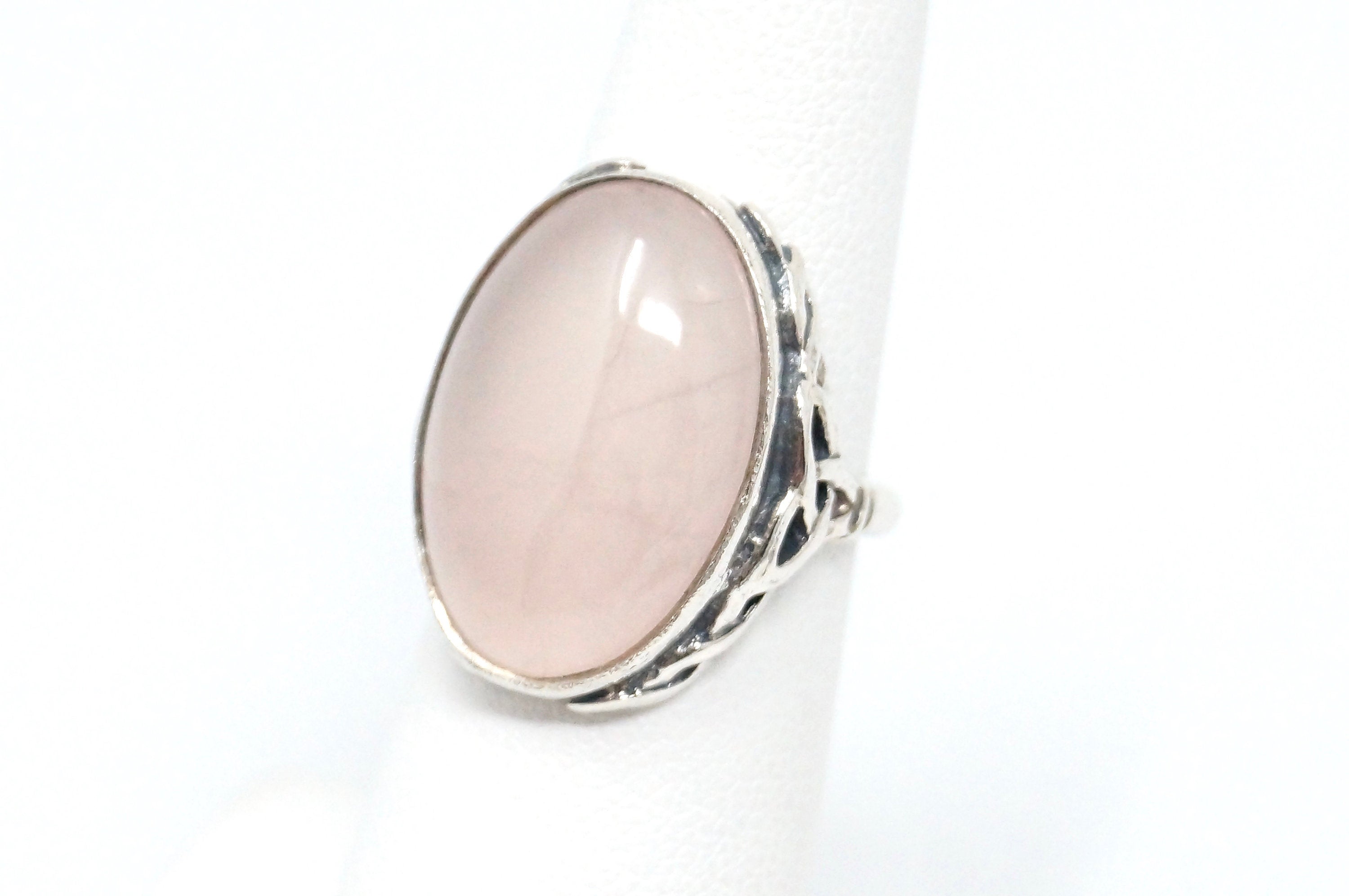 Stunning Antique Large Rose Quartz Sterling Silver Statement Ring - Size 5