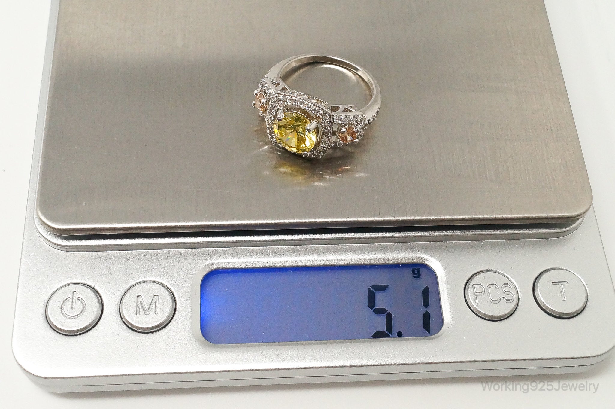 Designer RAVOY Citrine Cubic Zirconia Sterling Silver Ring Size 7.25