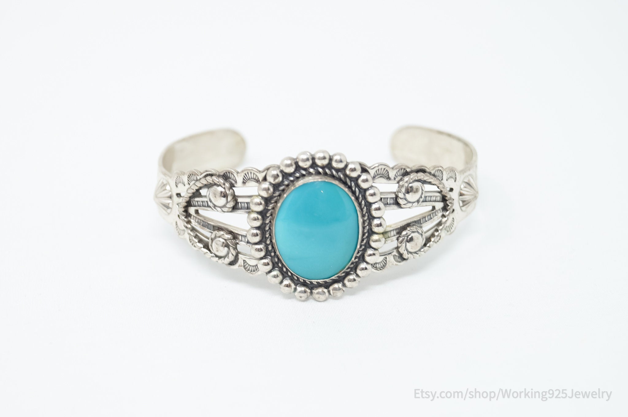 Southwest Designer Bell Trading Post Turquoise Sterling Silver Cuff Bracelet