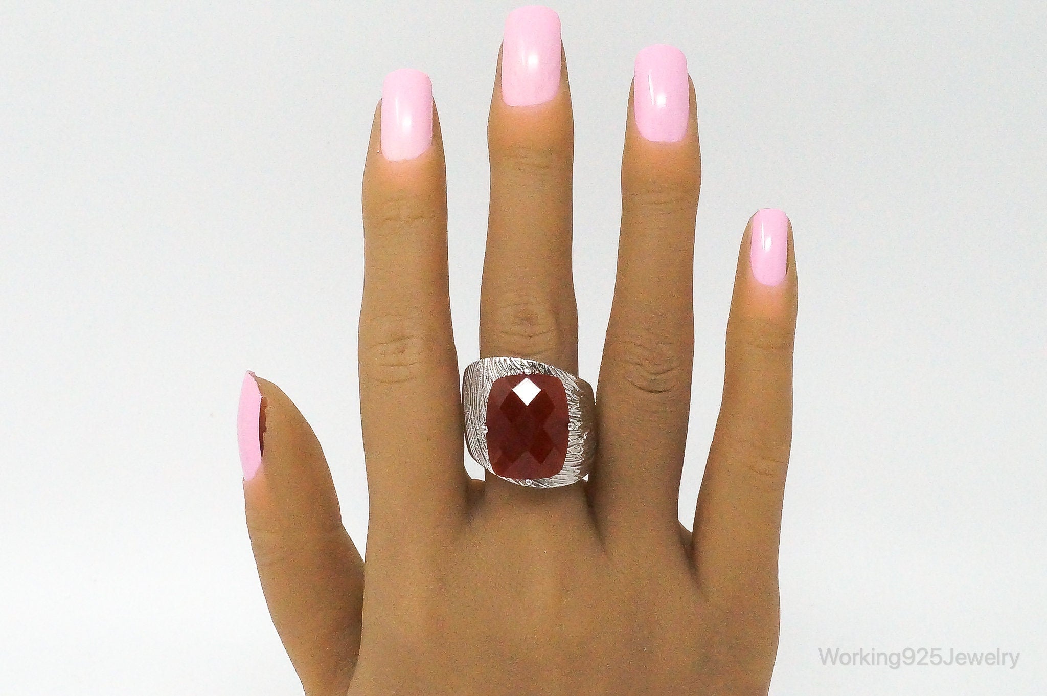 Vintage Designer Elle Carnelian Ruby Sterling Silver Statement Ring Size 9