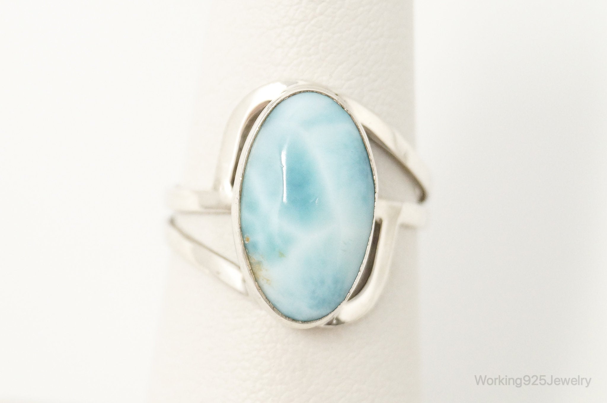 Vintage Blue Larimar Modernist Sterling Silver Ring - Size 6.25