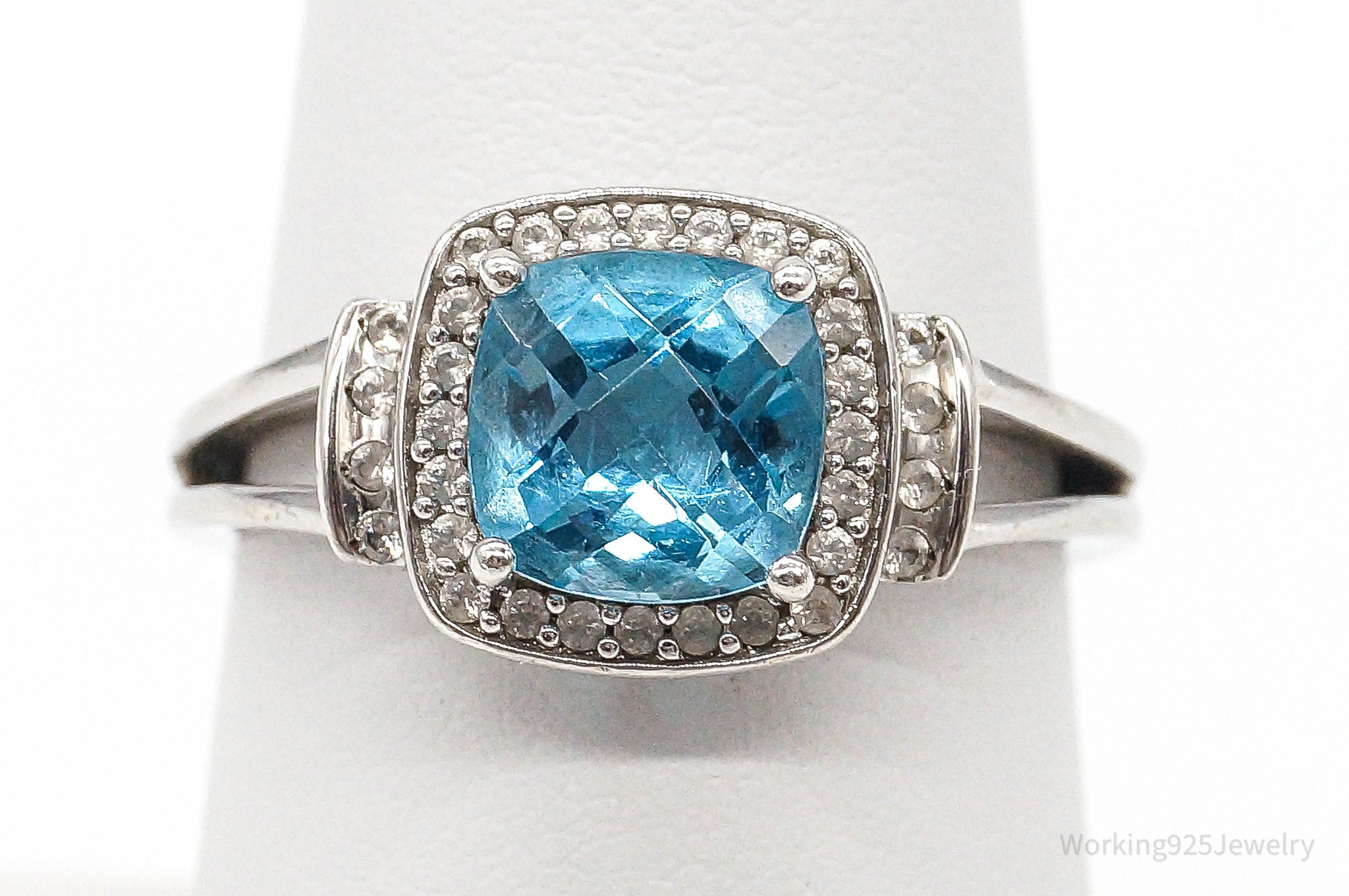 Blue Topaz Cubic Zirconia Sterling Silver Ring - Size 7