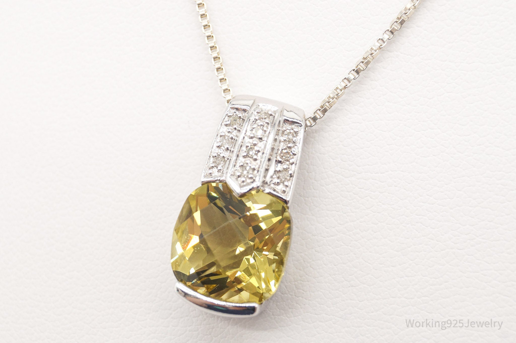 Vintage Designer Yellow & White Cubic Zirconia Sterling Silver Necklace