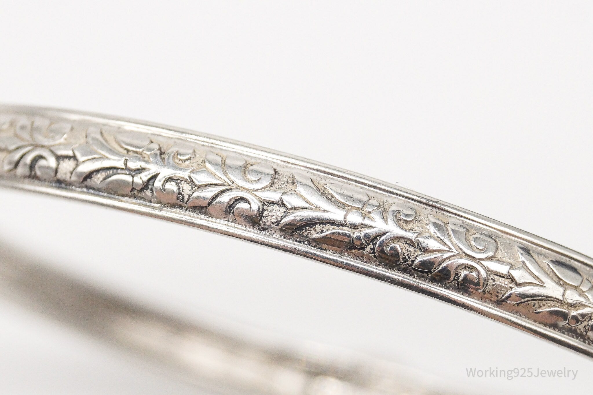 Antique Designer Danecraft Sterling Silver Floral Bangle Bracelet 8"