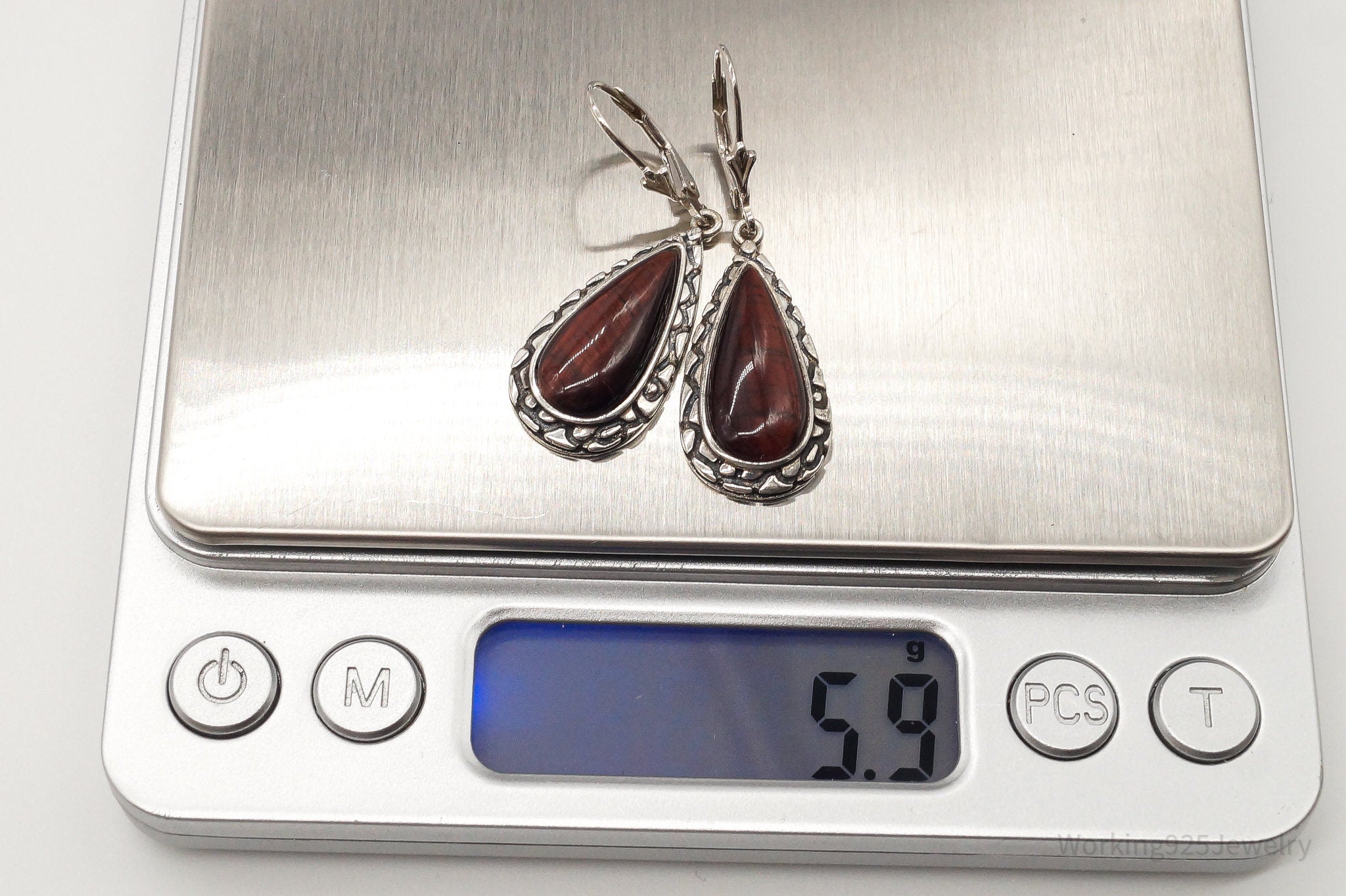 Designer Whitney Kelly WK Red Tigers Eye Sterling Silver Earrings