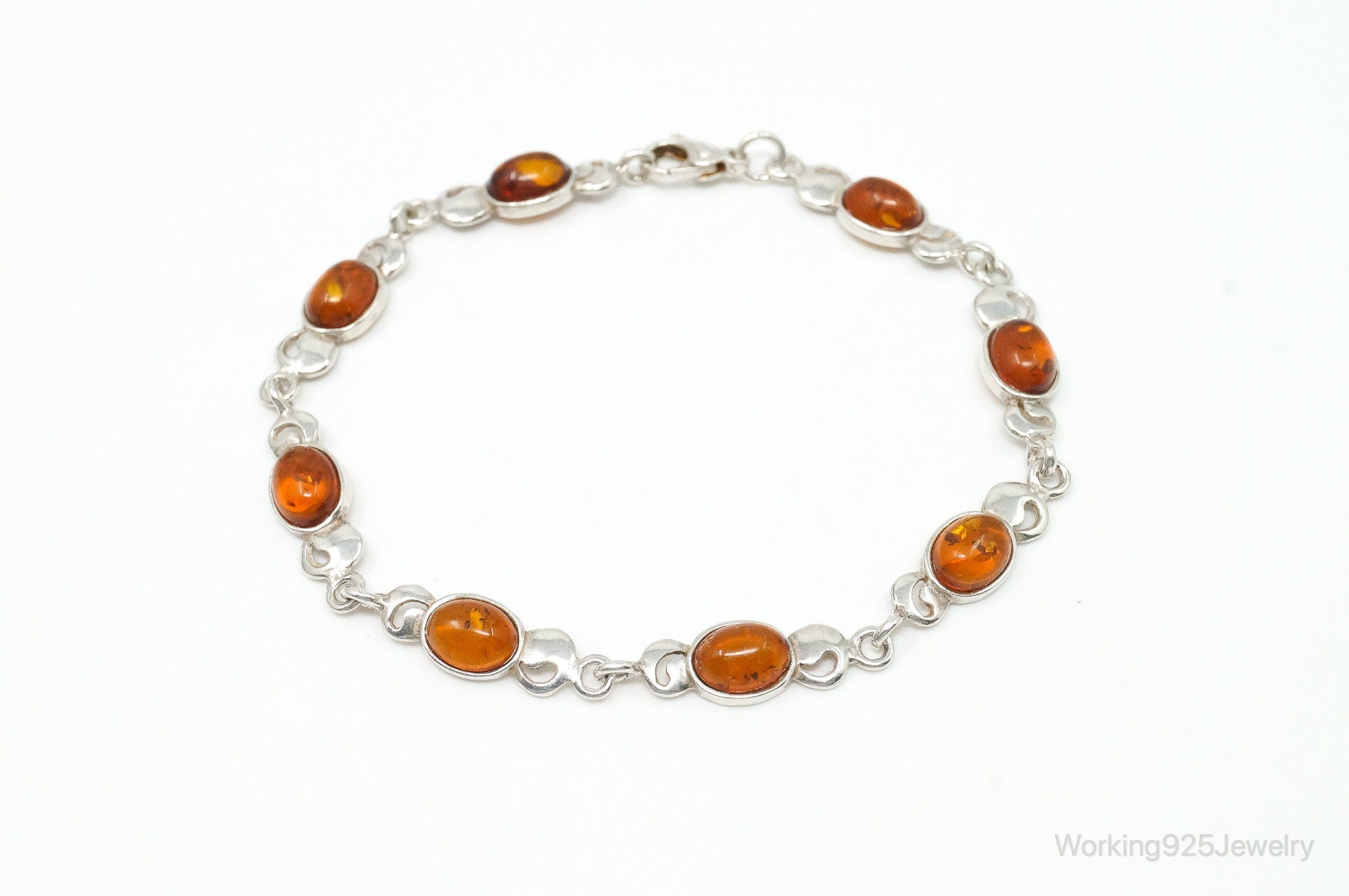 Vintage Baltic Amber Modernist Sterling Silver Bracelet