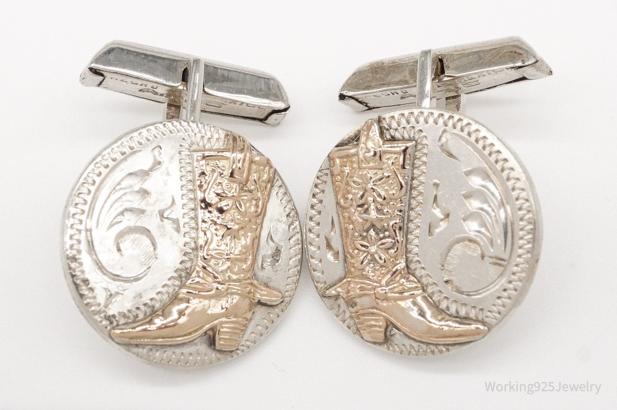 Vintage Hernan AHS Mexico Cowboy Boots 10K Sterling Silver Cufflinks