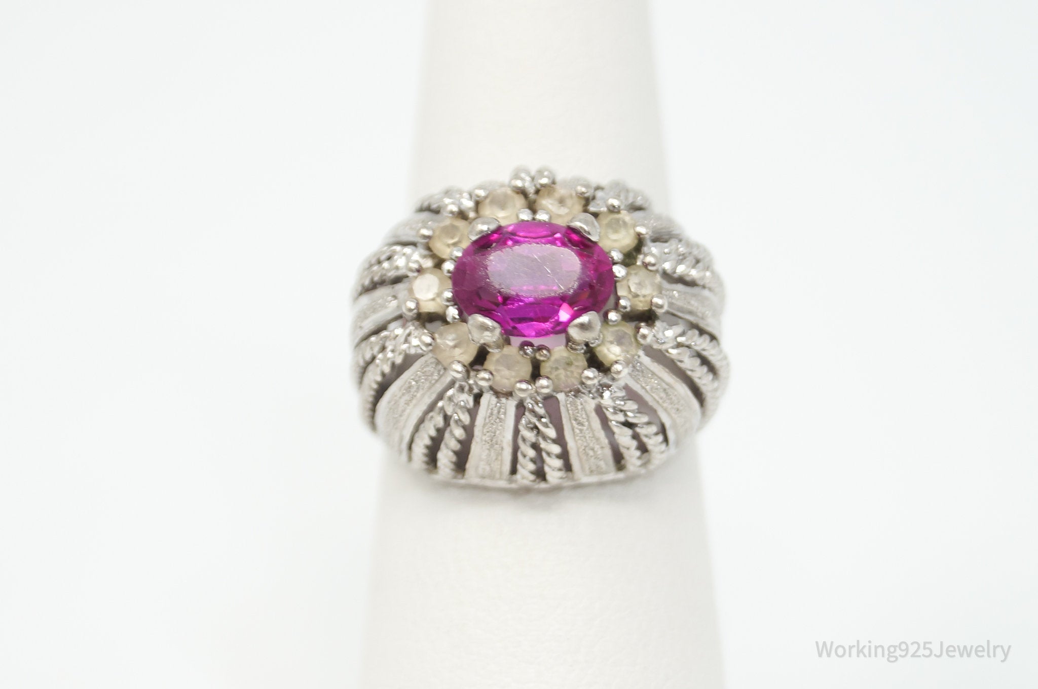 Antique Designer GR Hot Pink Topaz Sterling Silver Dome Bombe Ring - Sz 6