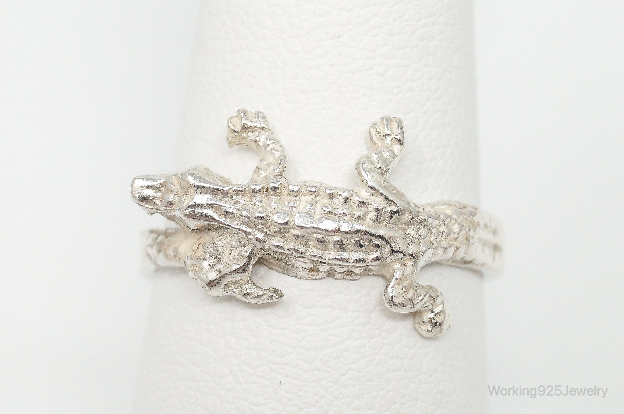 Vintage Crocodile Alligator Wrap Sterling Silver Ring - Size 7.5