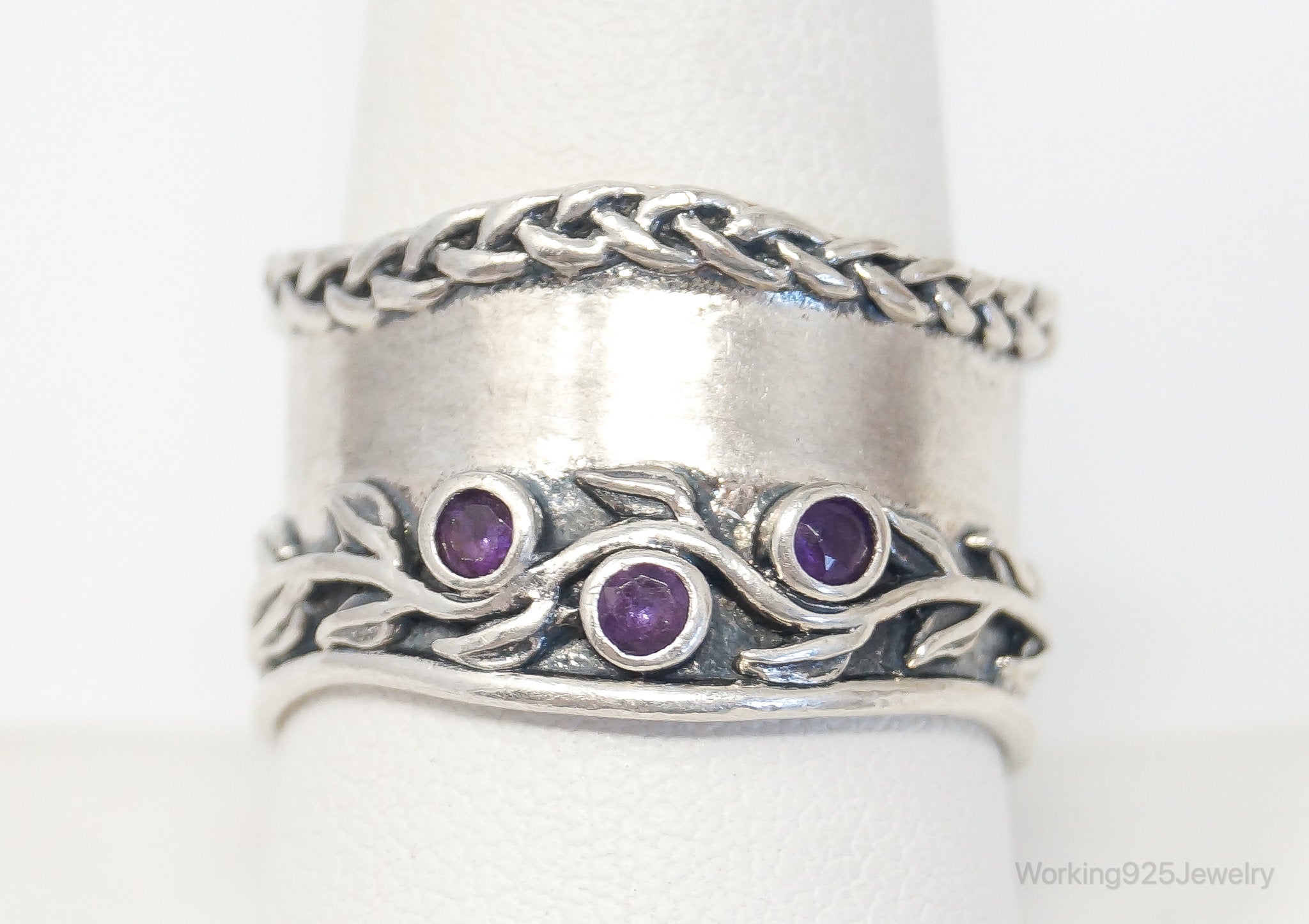 Designer Paz PZ Israel Amethyst Vine Sterling Silver Ring Size 10