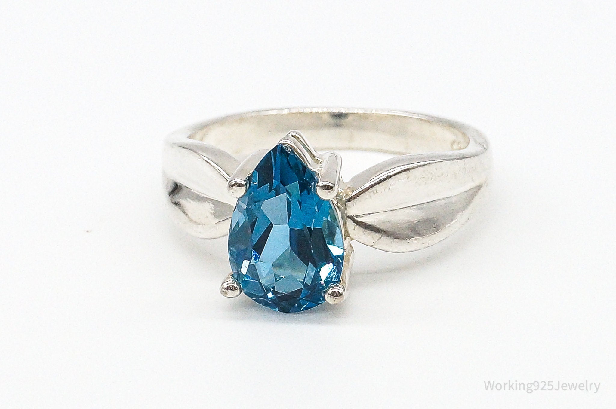 Vintage Large Blue Topaz Sterling Silver Ring - Size 10