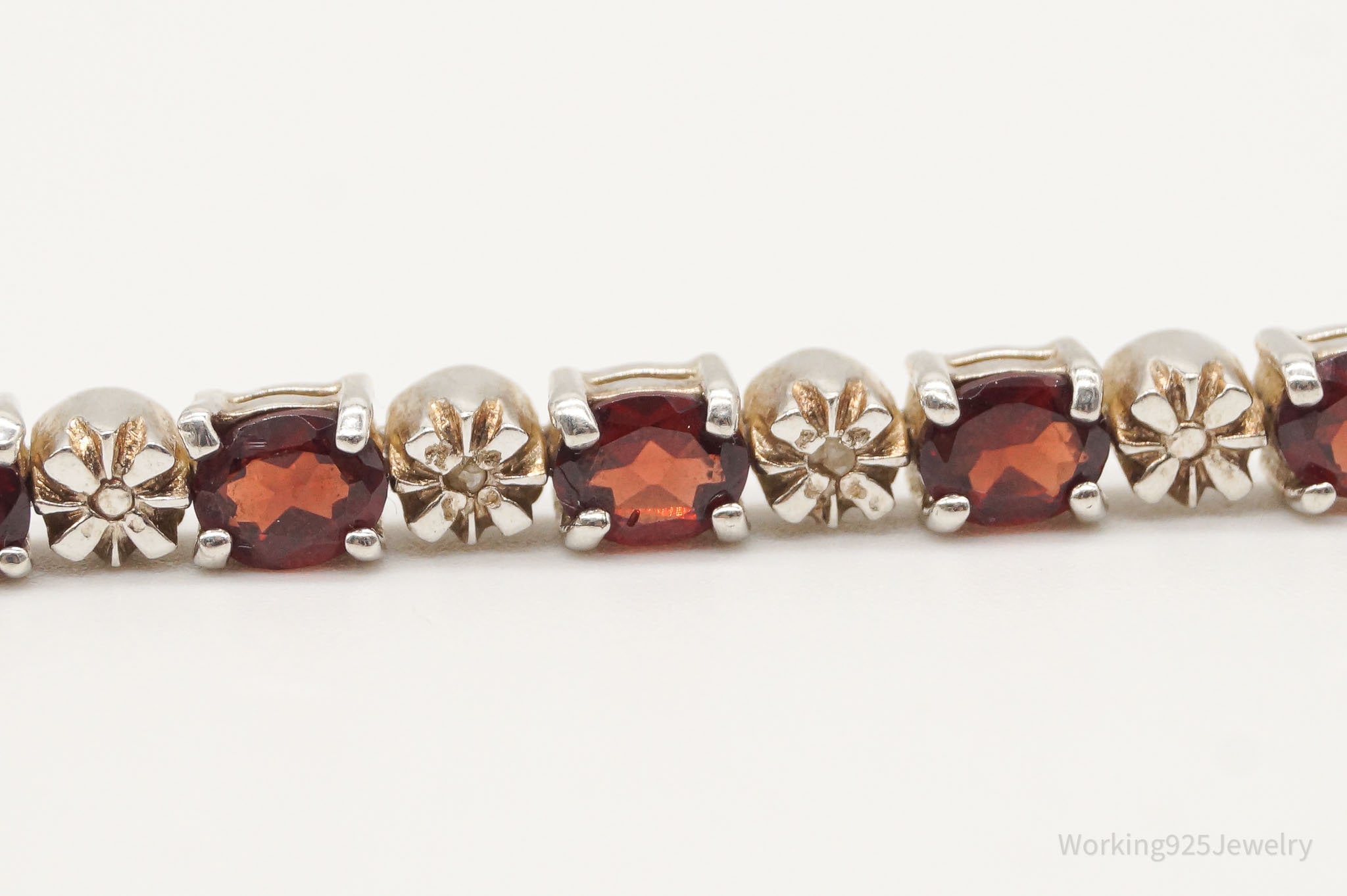 Vintage Garnet 2 Diamond Sterling Silver Bracelet