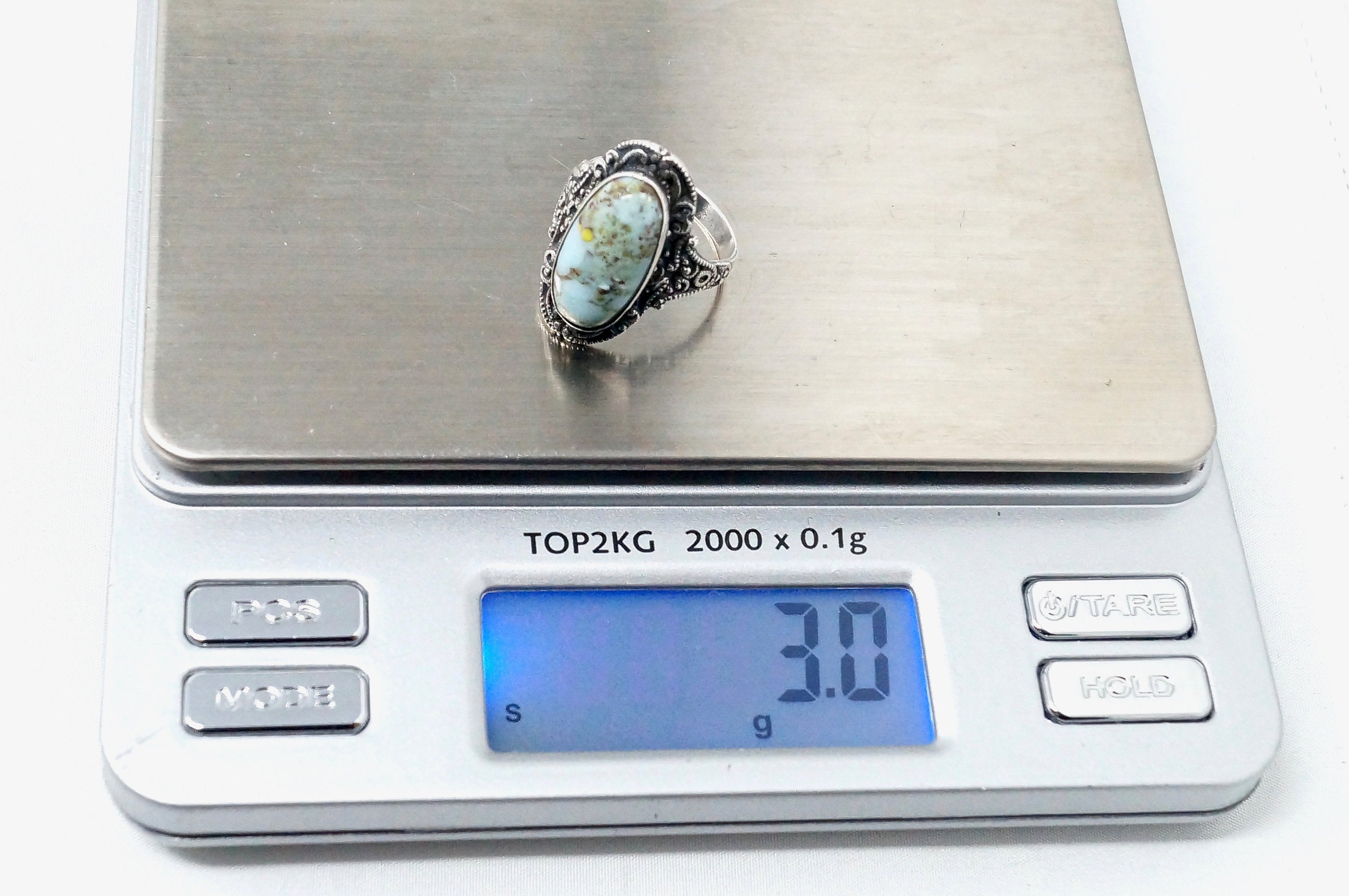 Vintage Art Nouveau Early 1900s Style Turquoise Sterling Silver Ring - Size 5